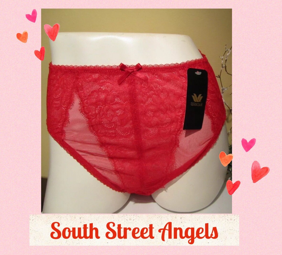 VINTAGE WACOAL 841186 RED Retro Chic SHEER Hi-Cut Brief Panties SIZE MEDIUM