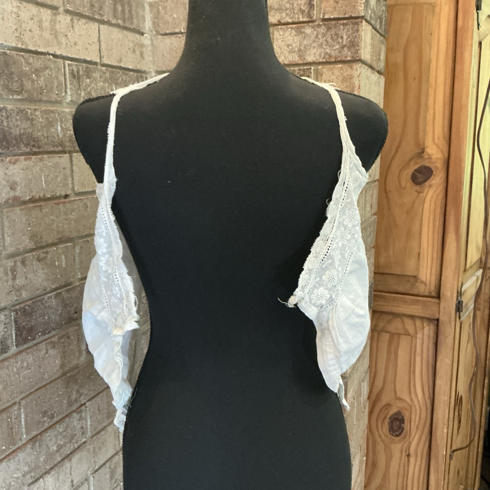 Antique Victorian Cotton Camisole Corset Cover Women’s XS Eyelet Lace Trim #7F4