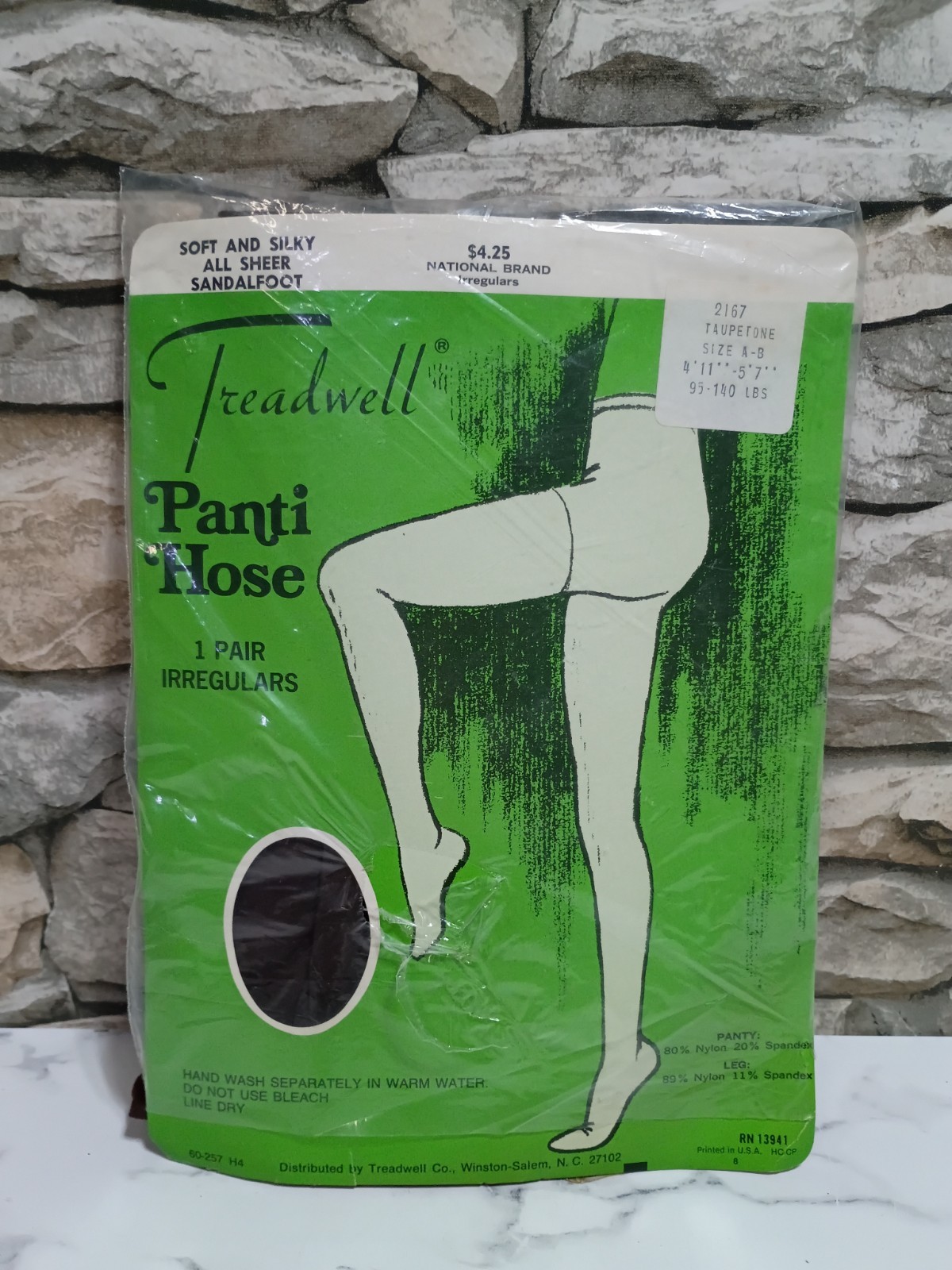 Vintage Treadwell Panti Hose 2167 Irregulars Reinforced Toe Sheer Suntan A-B