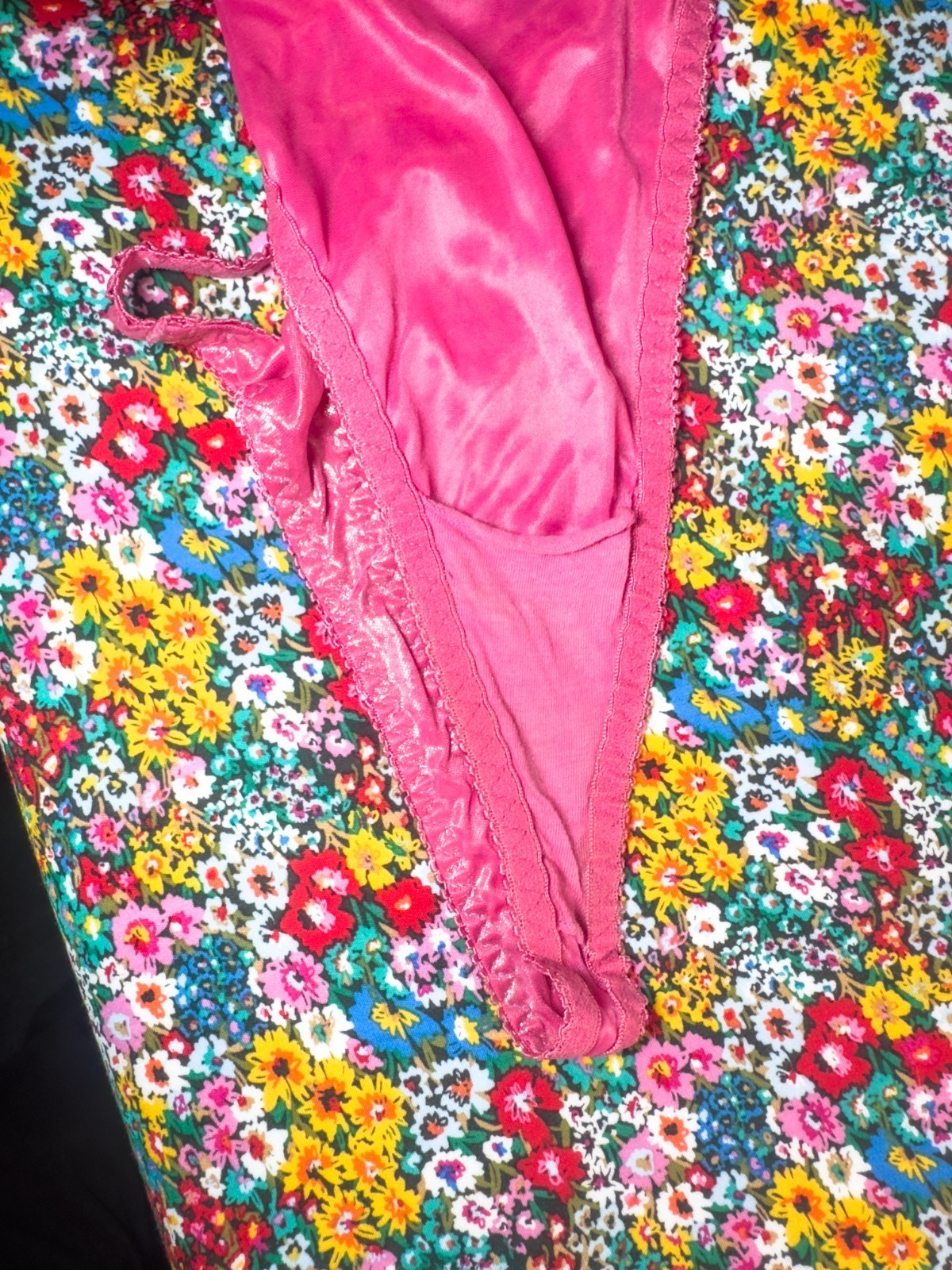 VTG Satin Hot Pink Metallic Foil Thong M6