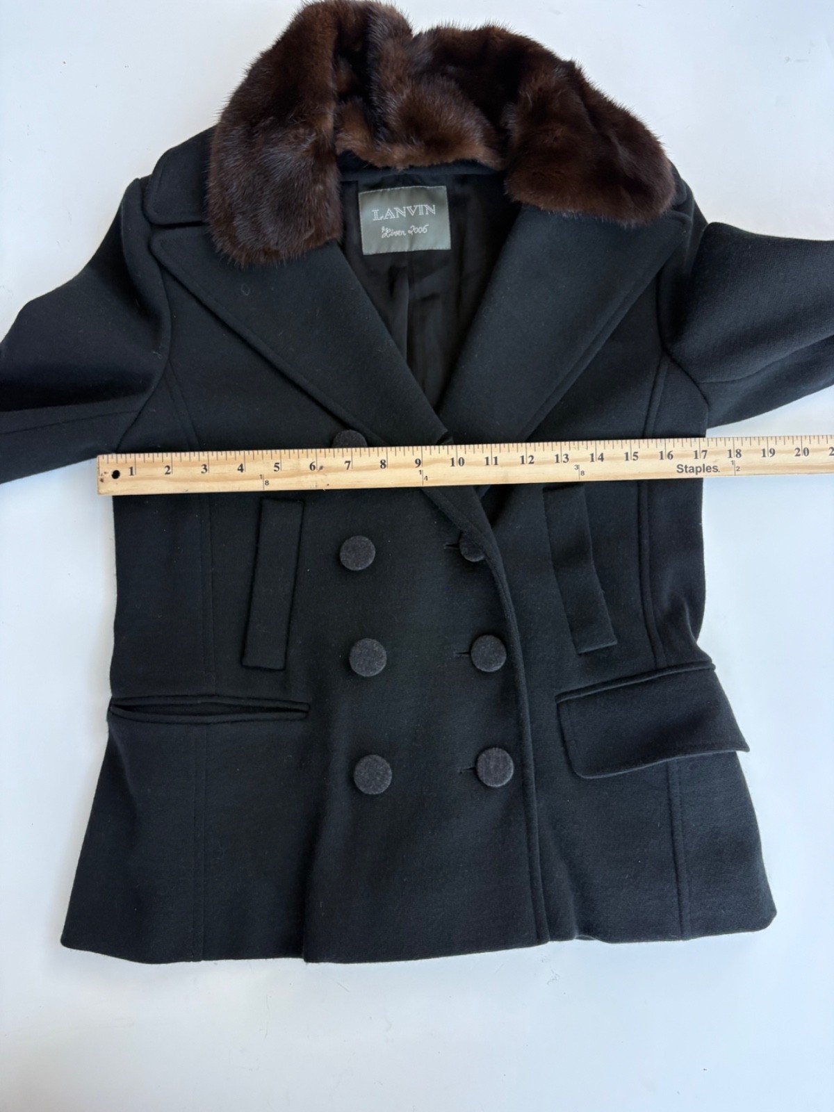 Lanvin Alber Elbaz Hiver 2006 Wool Jacket Detachable Fur Collar FR38 Vintage