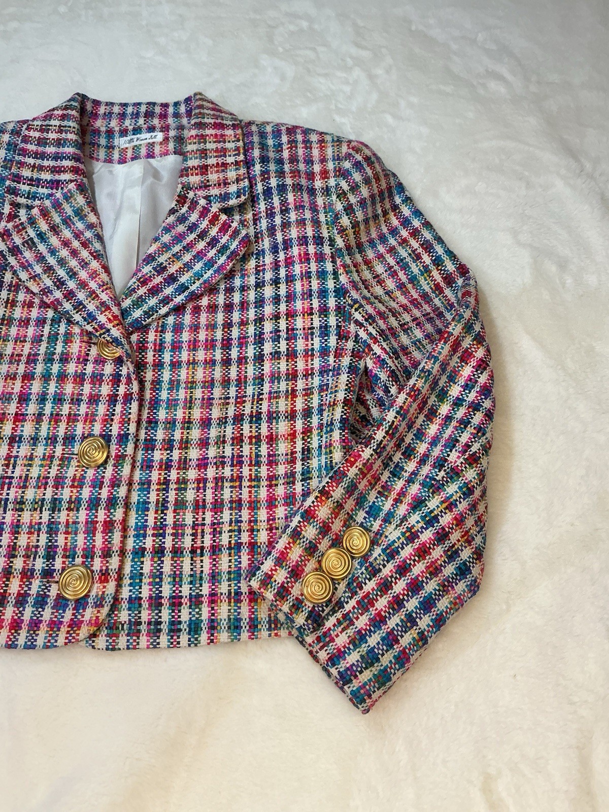 Don Caster Silks Vintage Multicolor Tweed 100% Woven Silk Cropped Blazer Sz 4
