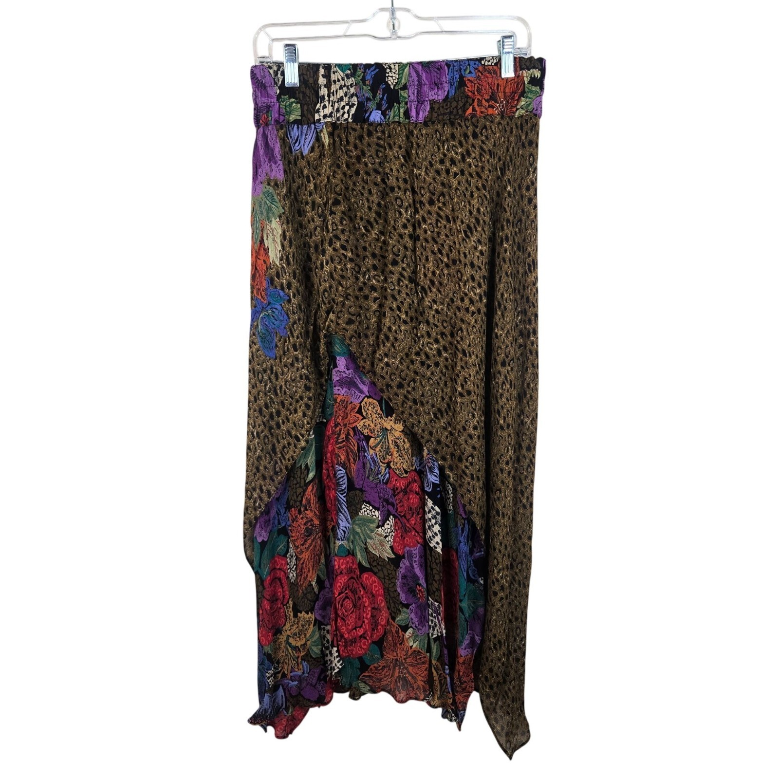 Vintage 90s Platinum Dorothy Schoelen Maxi Skirt Floral Animal Leopard Print Wom