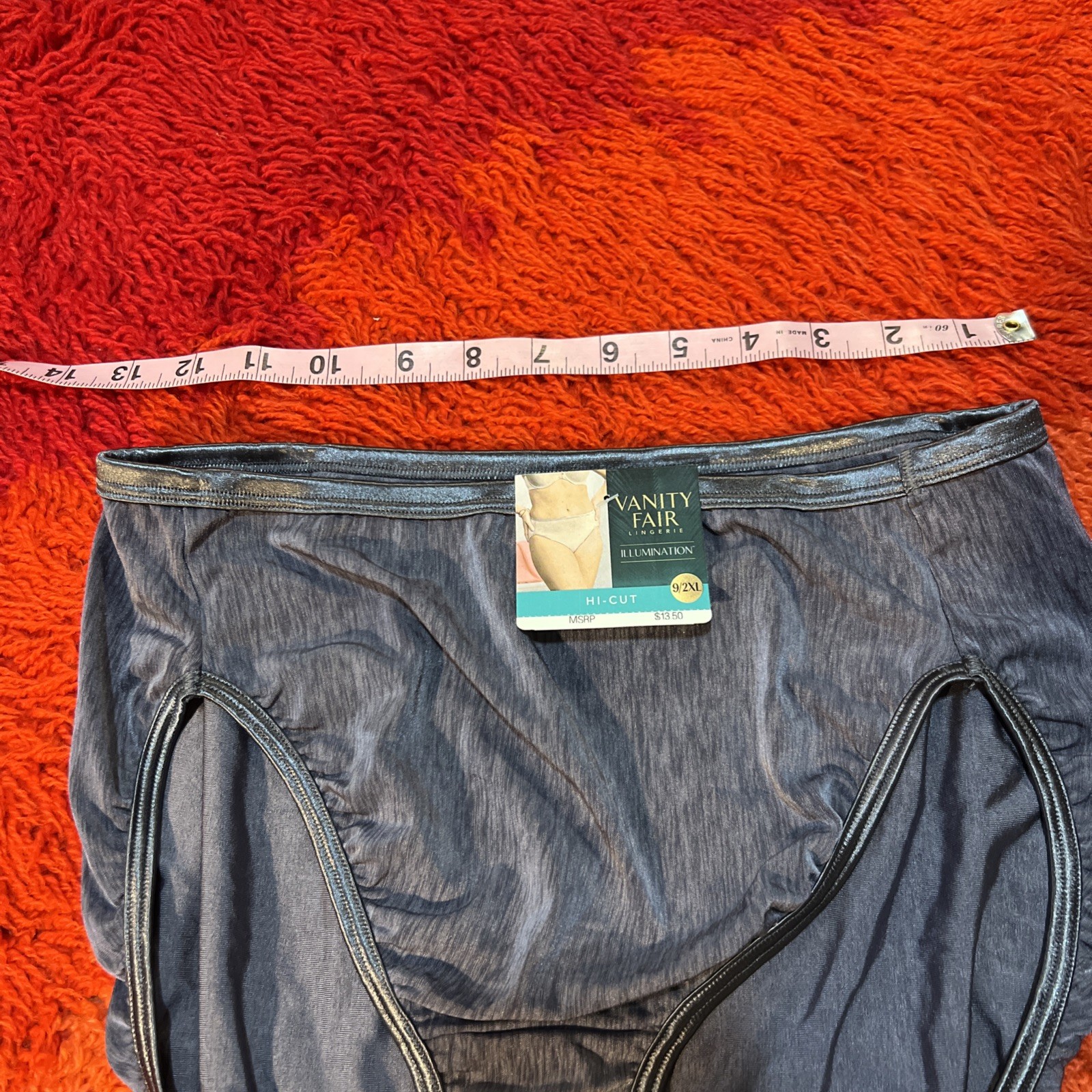 Vtg Vanity Fair Silky Nylon Satin Trim Charcoal Grey Panties 9 2XL