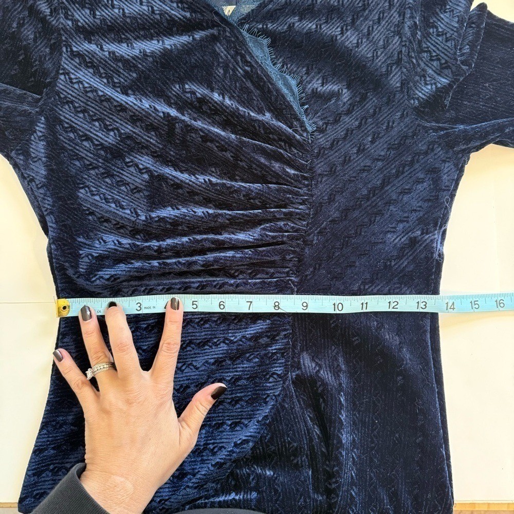 Dark Navy Blue Velvet Surplice Vintage Knee Length Dress Size Large