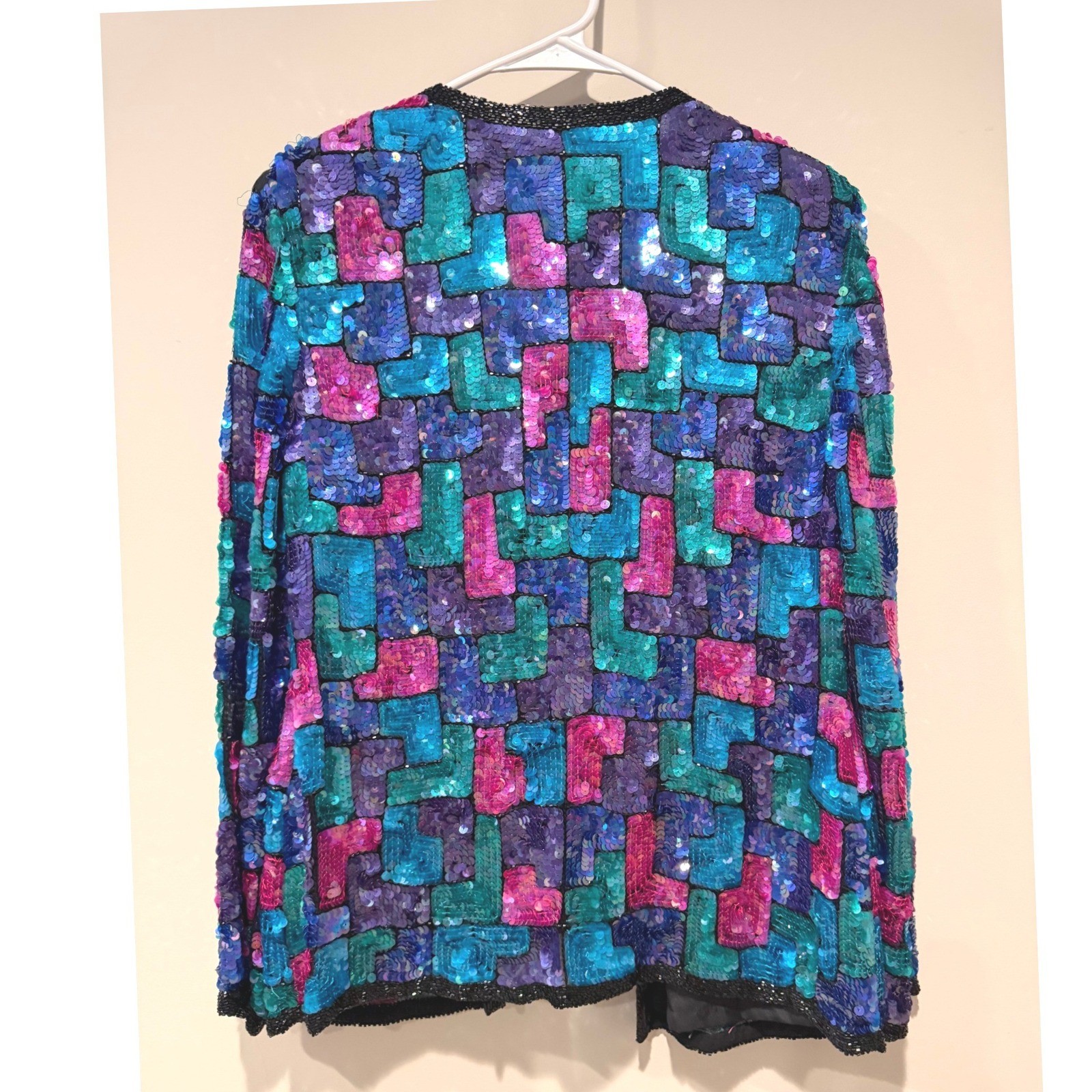 SWEELO Vintage 100% Silk Sequin Jacket Beaded Evening Party Cocktail Holiday