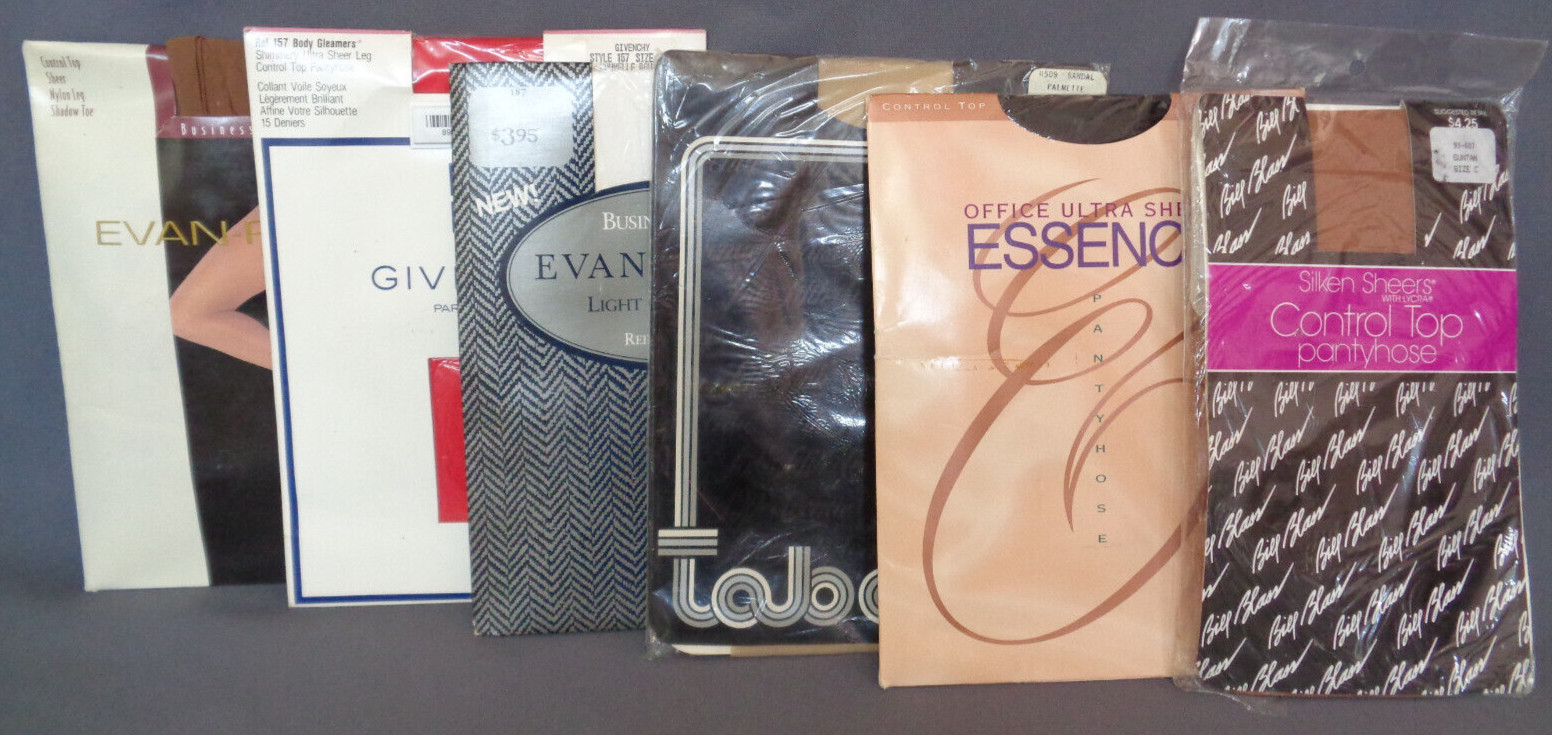 Vintage Pantyhose 6 Pair NIP Designer Tall Long Large Sz C Red Black Skin Tone