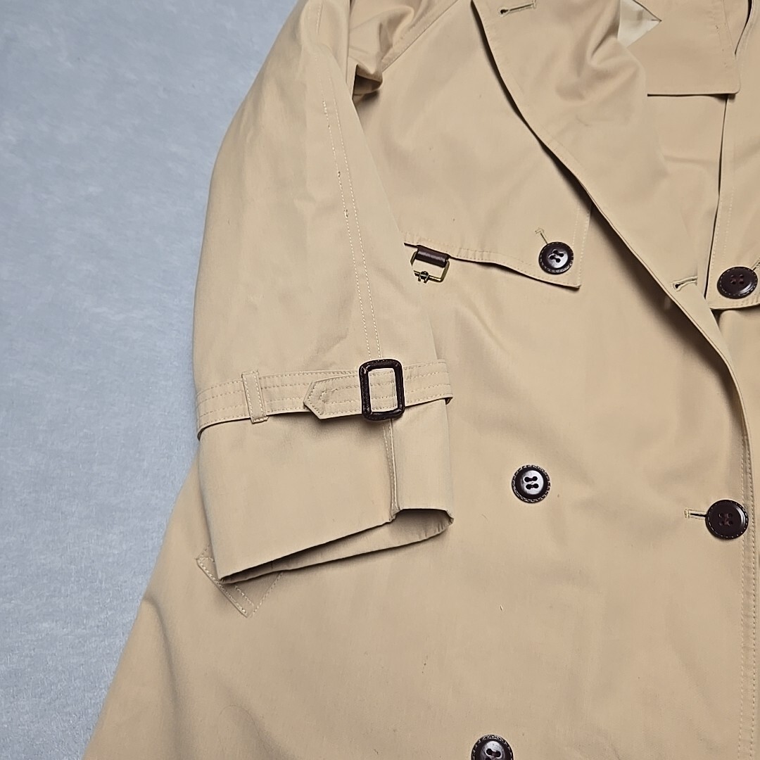 VTG Etienne Aigner Long Khaki Trench Coat 12 Leather Accent Neutral