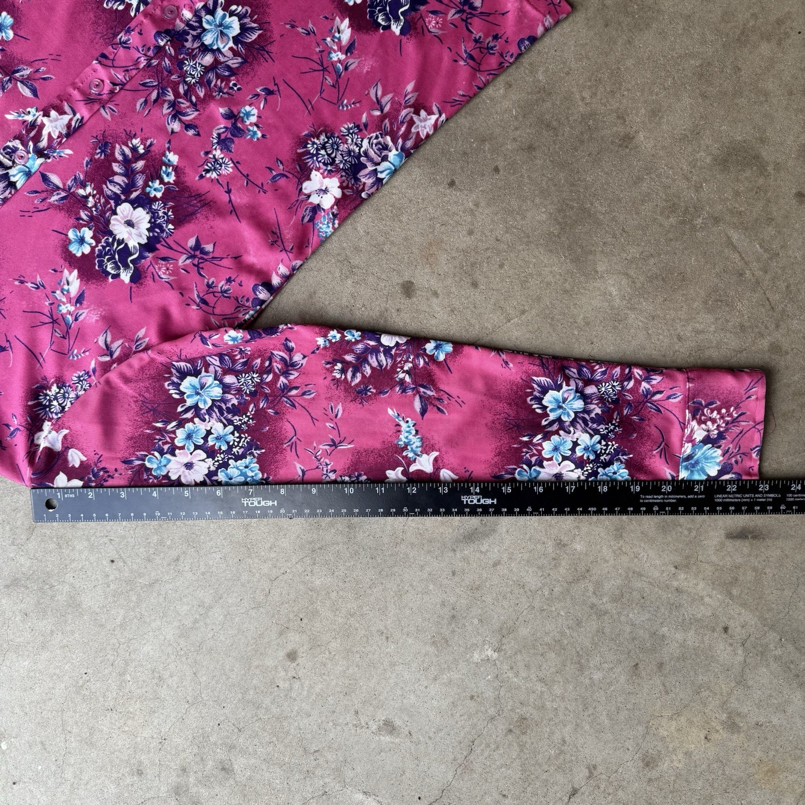 Disco Retro Vintage 70s Floral Blouse Pink Fuchsia Button Up Polyester Womens M