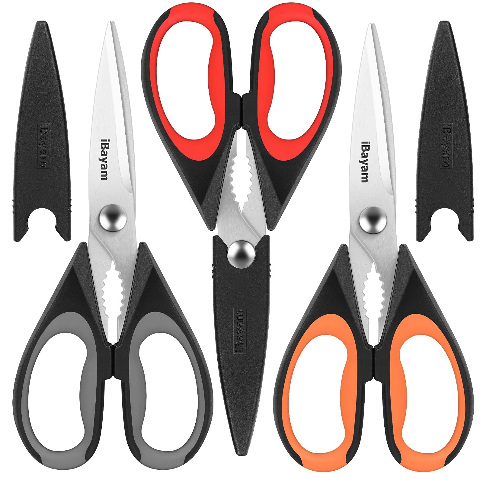 iBayam 3-Pack 8.5″Kitchen Scissors All Purpose Heavy Duty with Protective Sheath