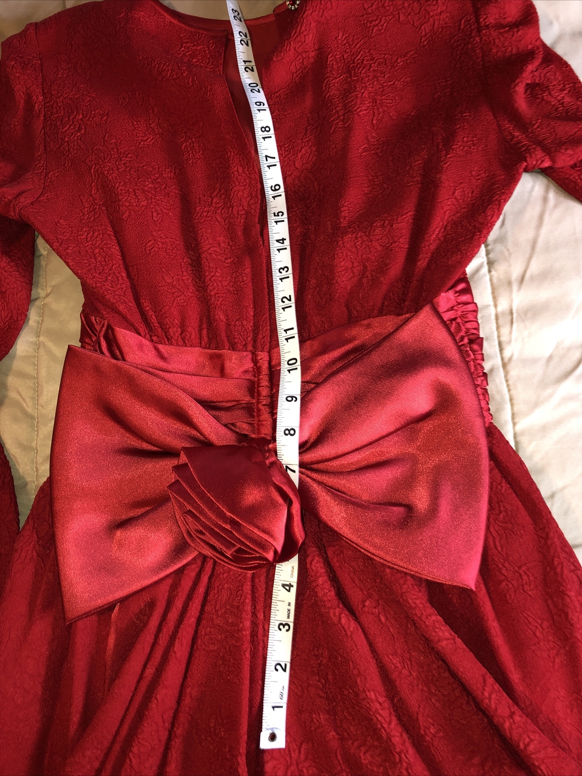 Vintage Nui Ruby Red Dress Size 4 Made USA Big Bow Lined Body Small S XS Formal
