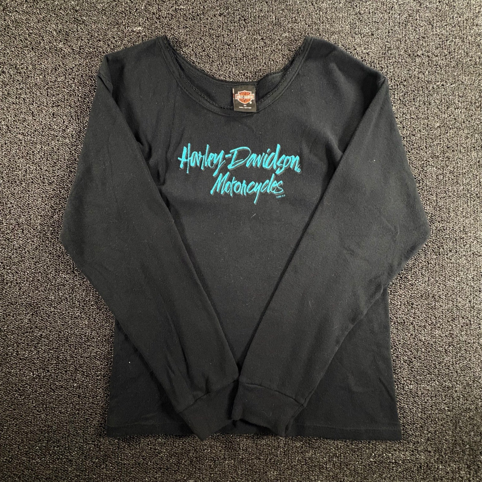 Vintage Harley Davidson Long Sleeve Shirt Womens M Black Teal York PA 1998