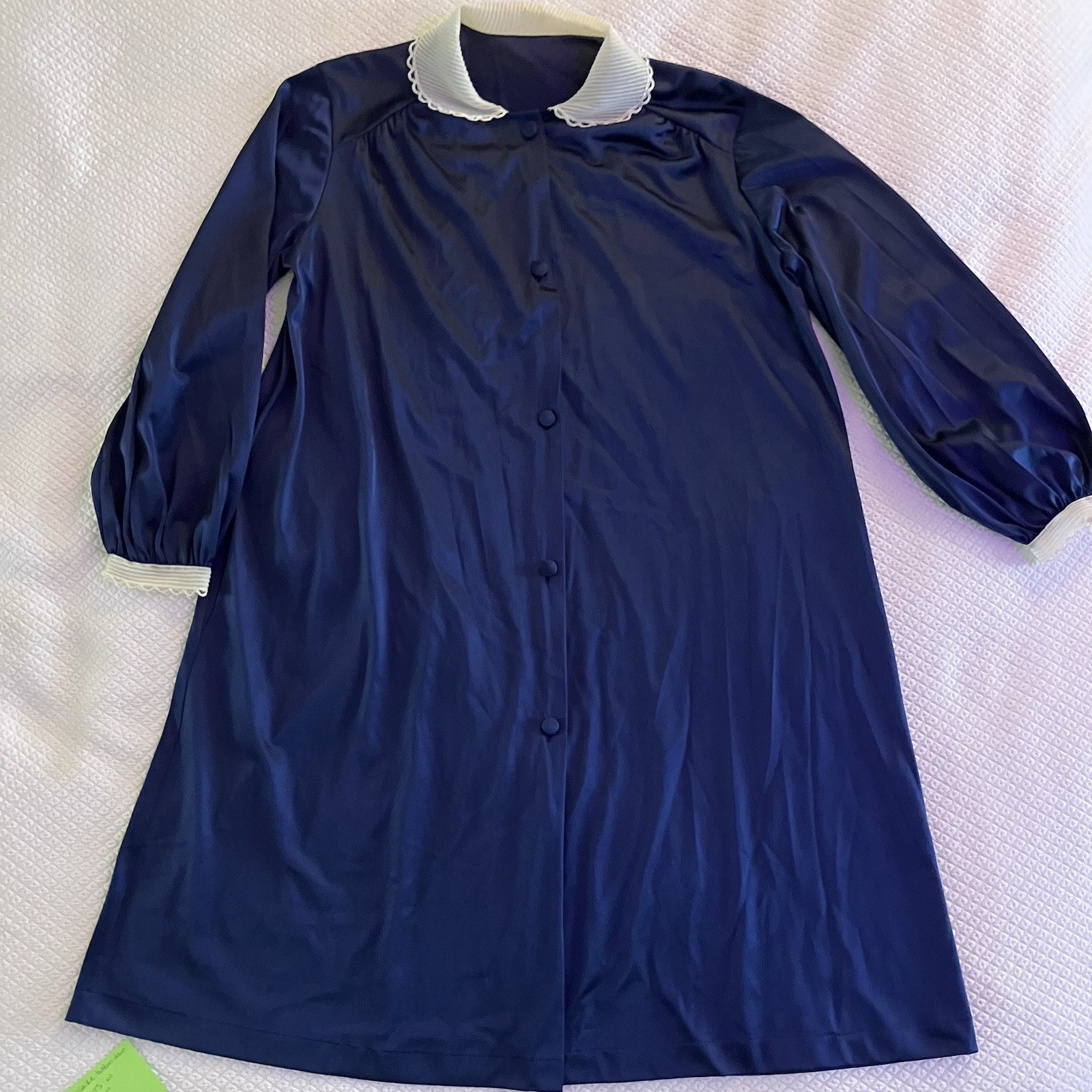 Darling Vintage Vanity Fair Nightgown Navy Blue Pleat Lace Collar/cuffs Sz M