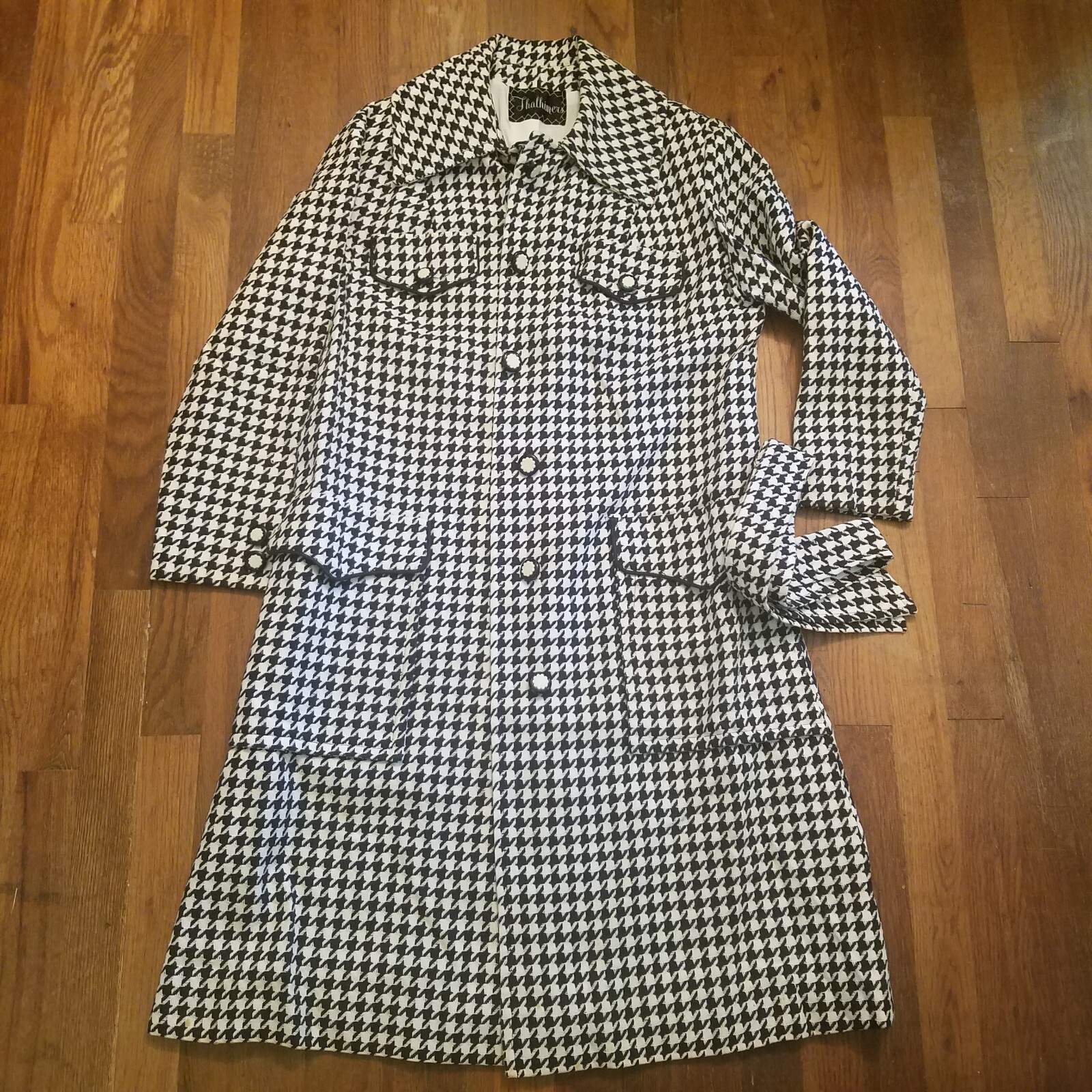 Womens Houndstooth Peacoat Jacket Vintage 50s 60s S/M Thalhimers Union Made
