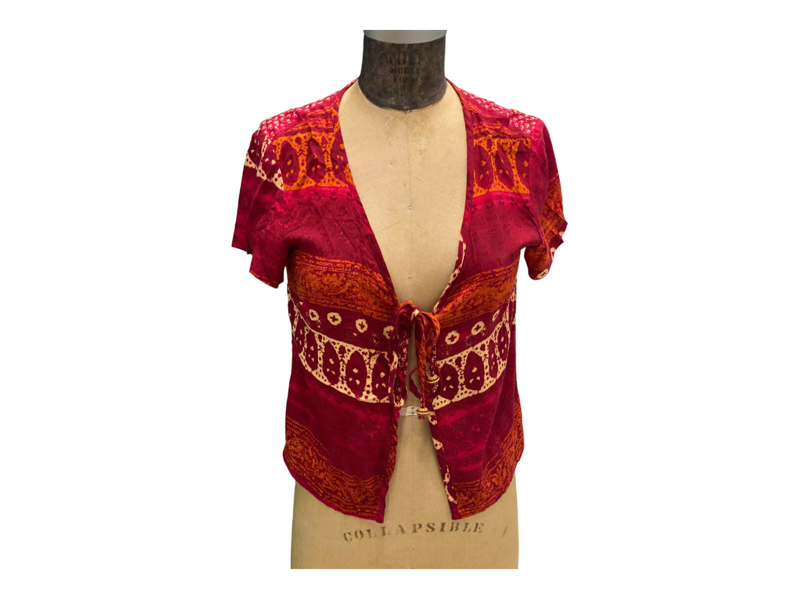 Vintage 70s Boho Wrapper Top Short Sleeve Made In USA Small