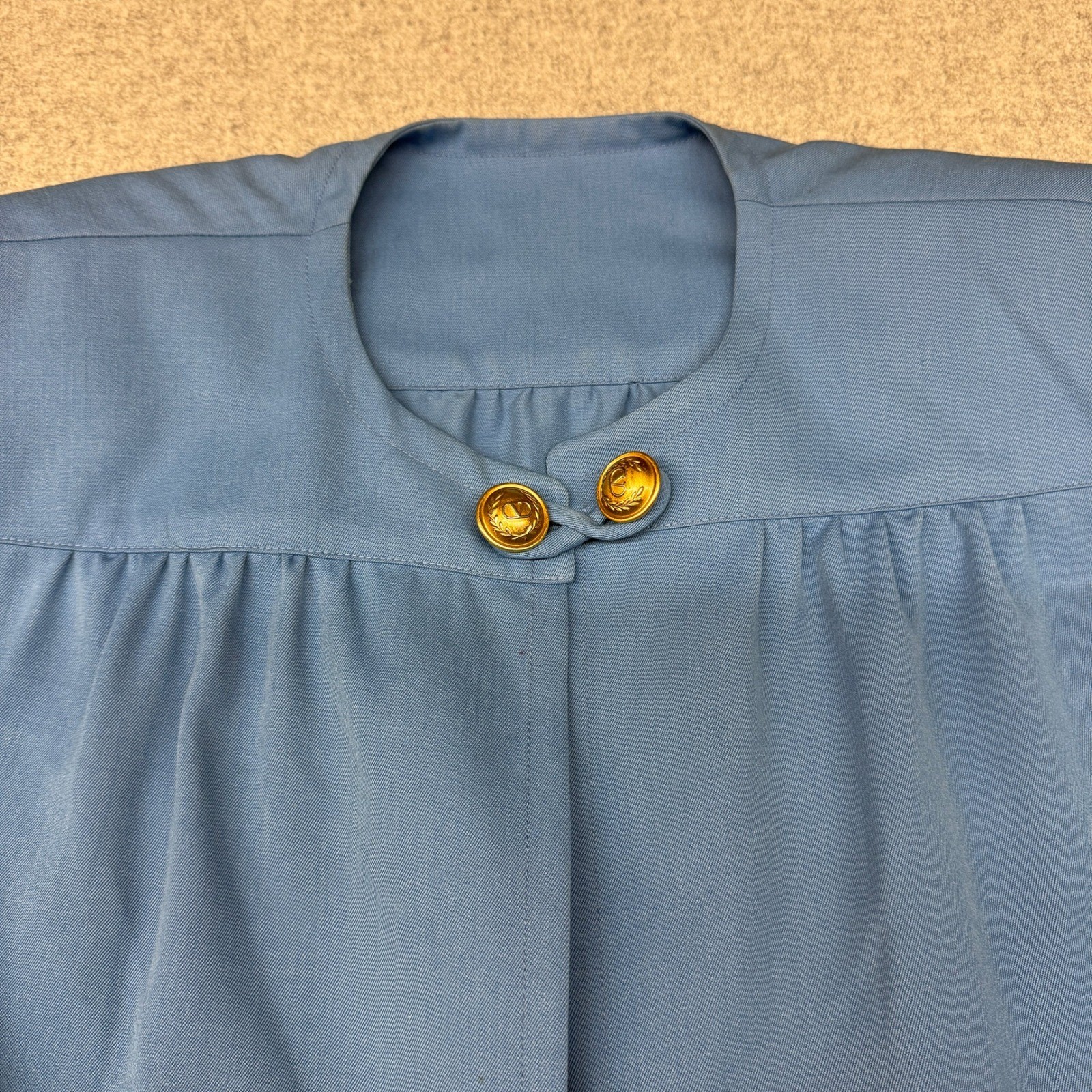 Vintage Blue Pant Suit Set Jacket & Trousers Gold Crest Buttons Professional 2PC