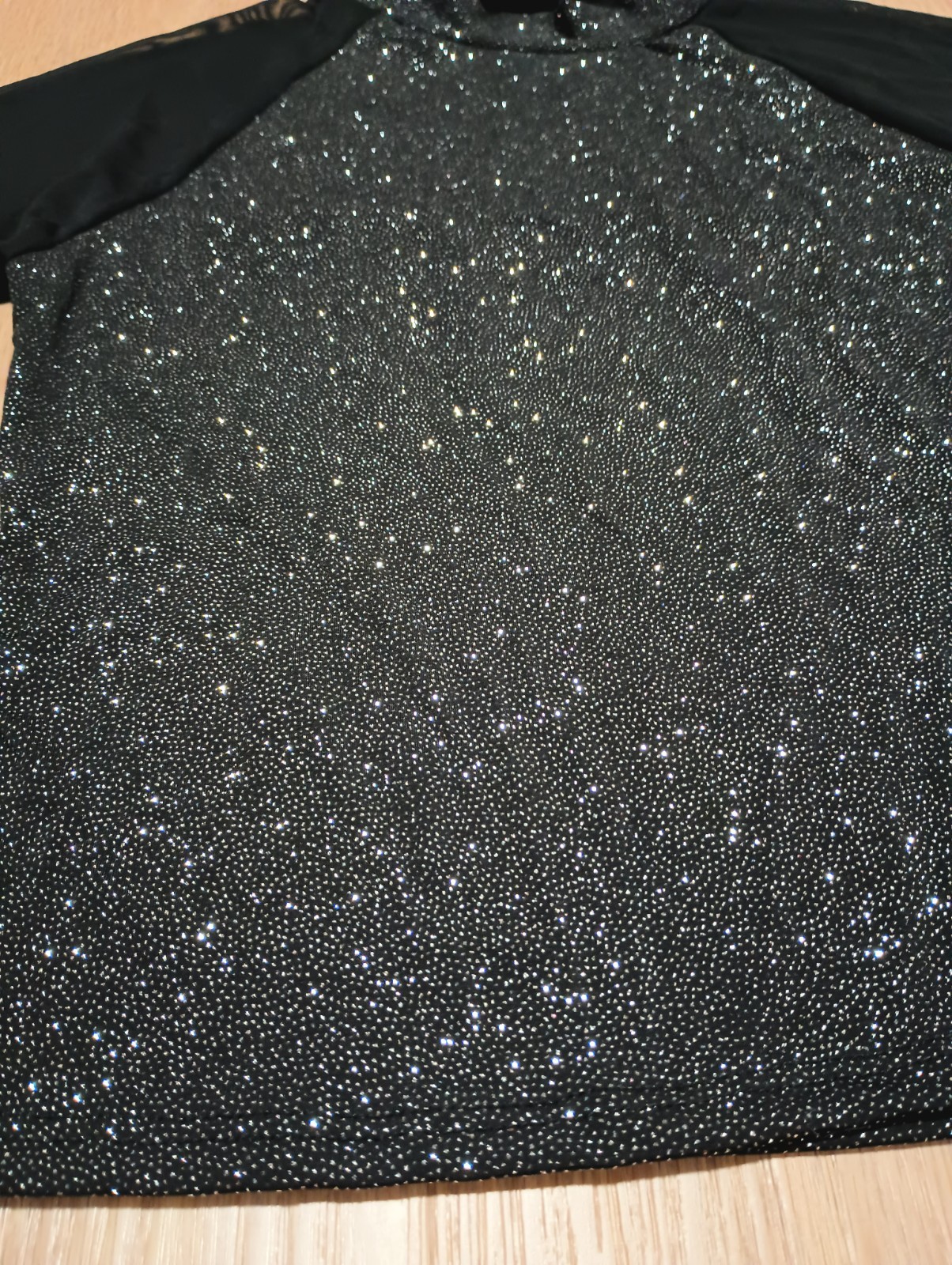 Vtg 80s Stretchy Silver Metallic Glitter Sparkly Sheer Mesh Sleeve Crop Top XS