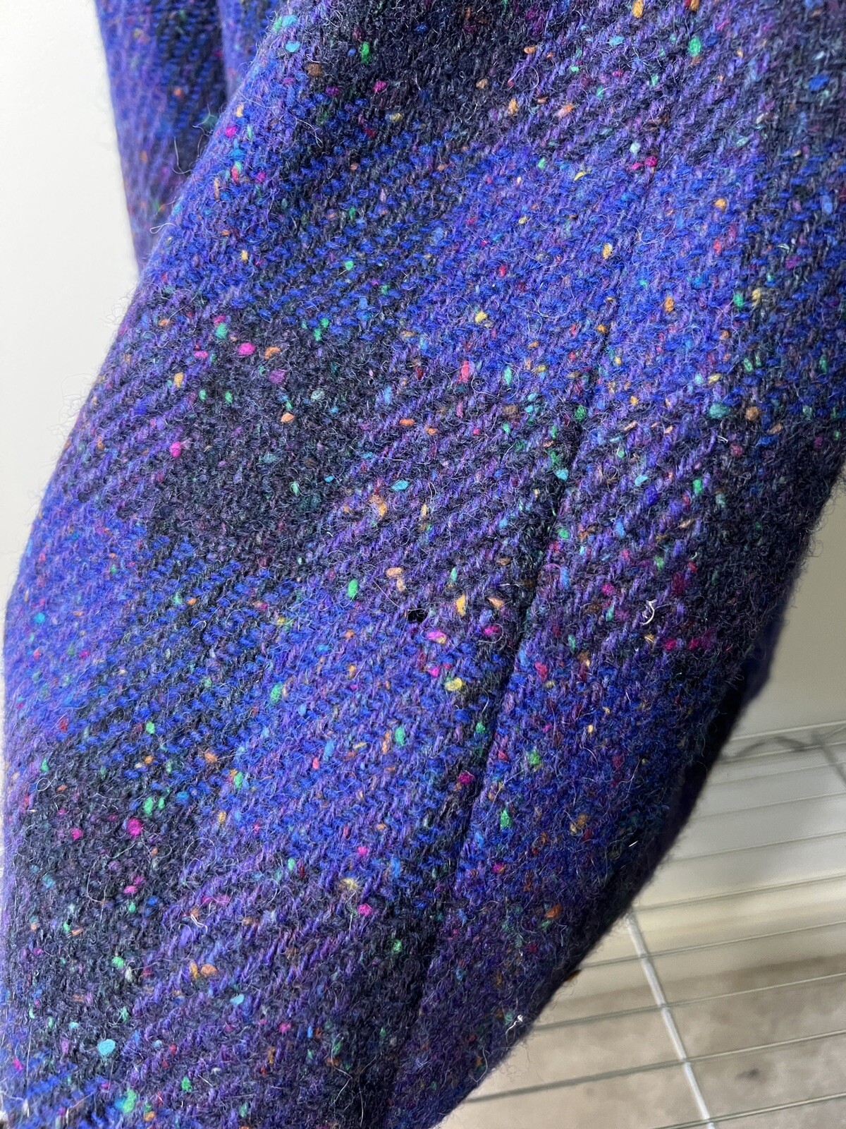 Vintage Jimmy Hourihan Sz 8 Purple Plaid Long Coat Wool Speckle Tweed Ireland