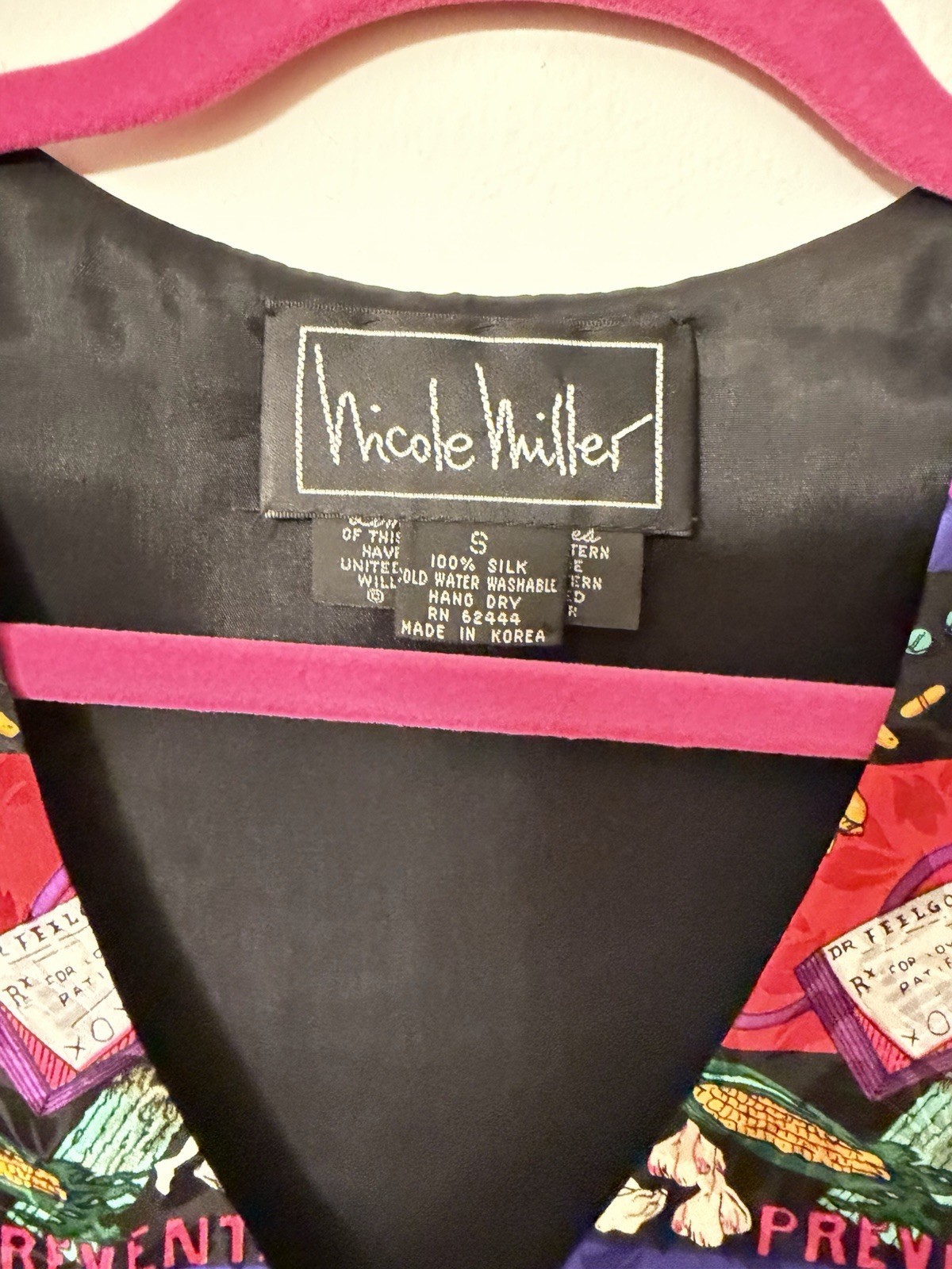 Vintage 1990s Nicole Miller Novelty Doctor Medical Print Vest, Silk, (s)