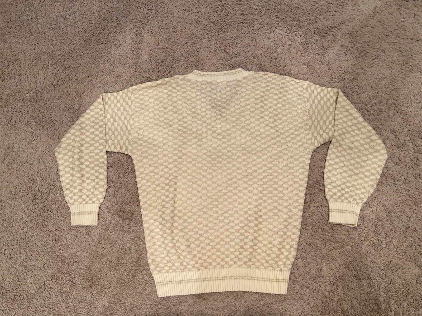 Vintage Kenneth Too Ivory/Gold Sweater Preppy 80s Size L