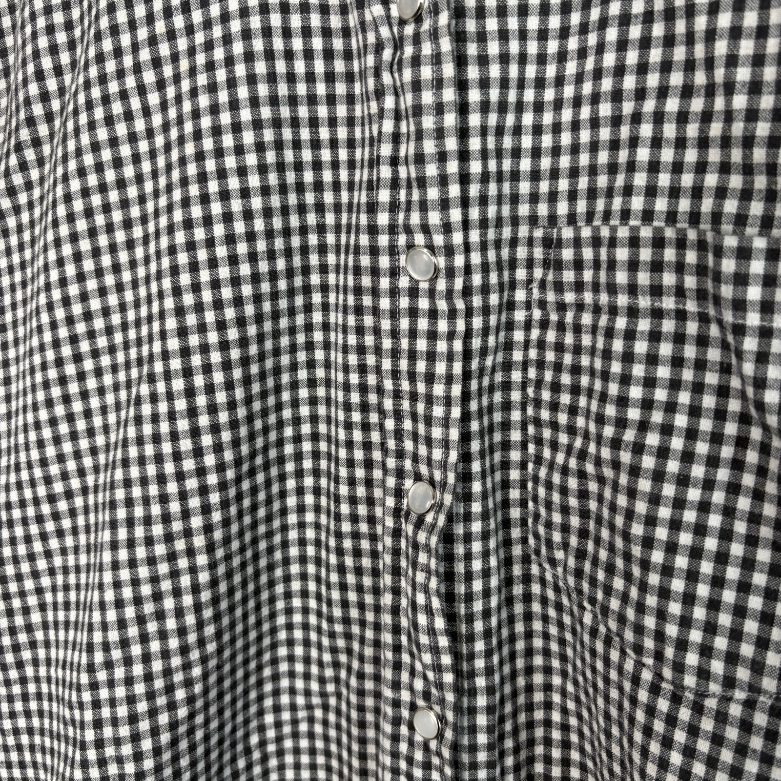 Vintage Bonjour Button Up Gingham Plaid Black White Long Sleeve Womens size M