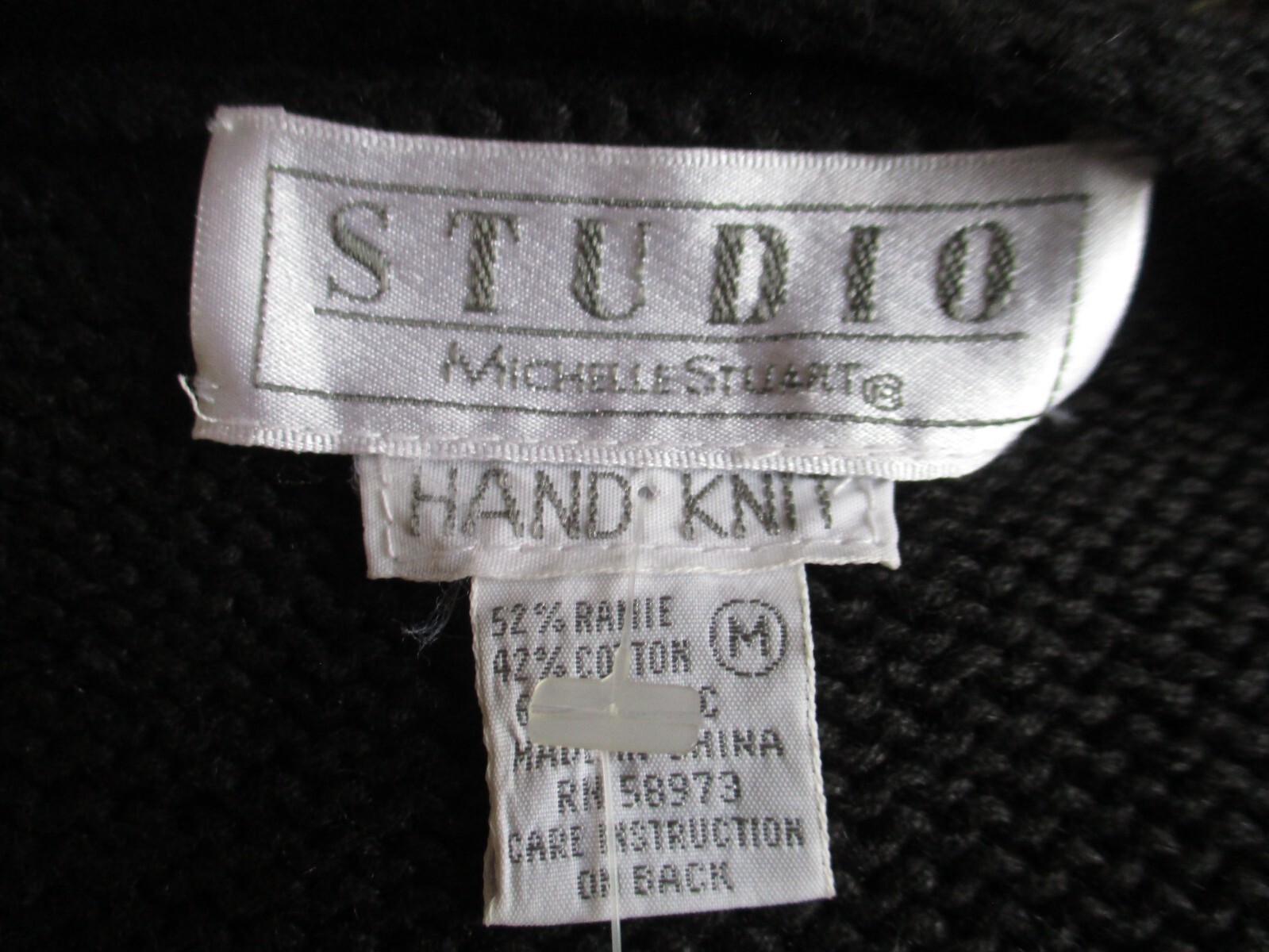 Vintage Studio Michelle Stuart Sweater Cardigan Black Embroidered Flowers M NWT