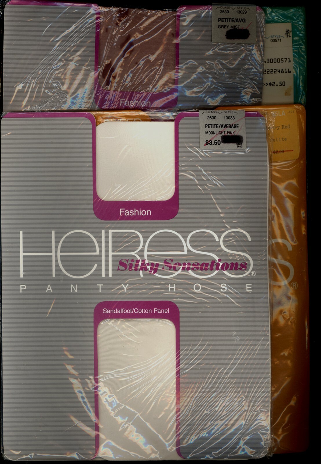 Lot 4 Heiress Pantyhose Size Petite Sandalfoot MIX Color Textured Sheer Vtg NIP