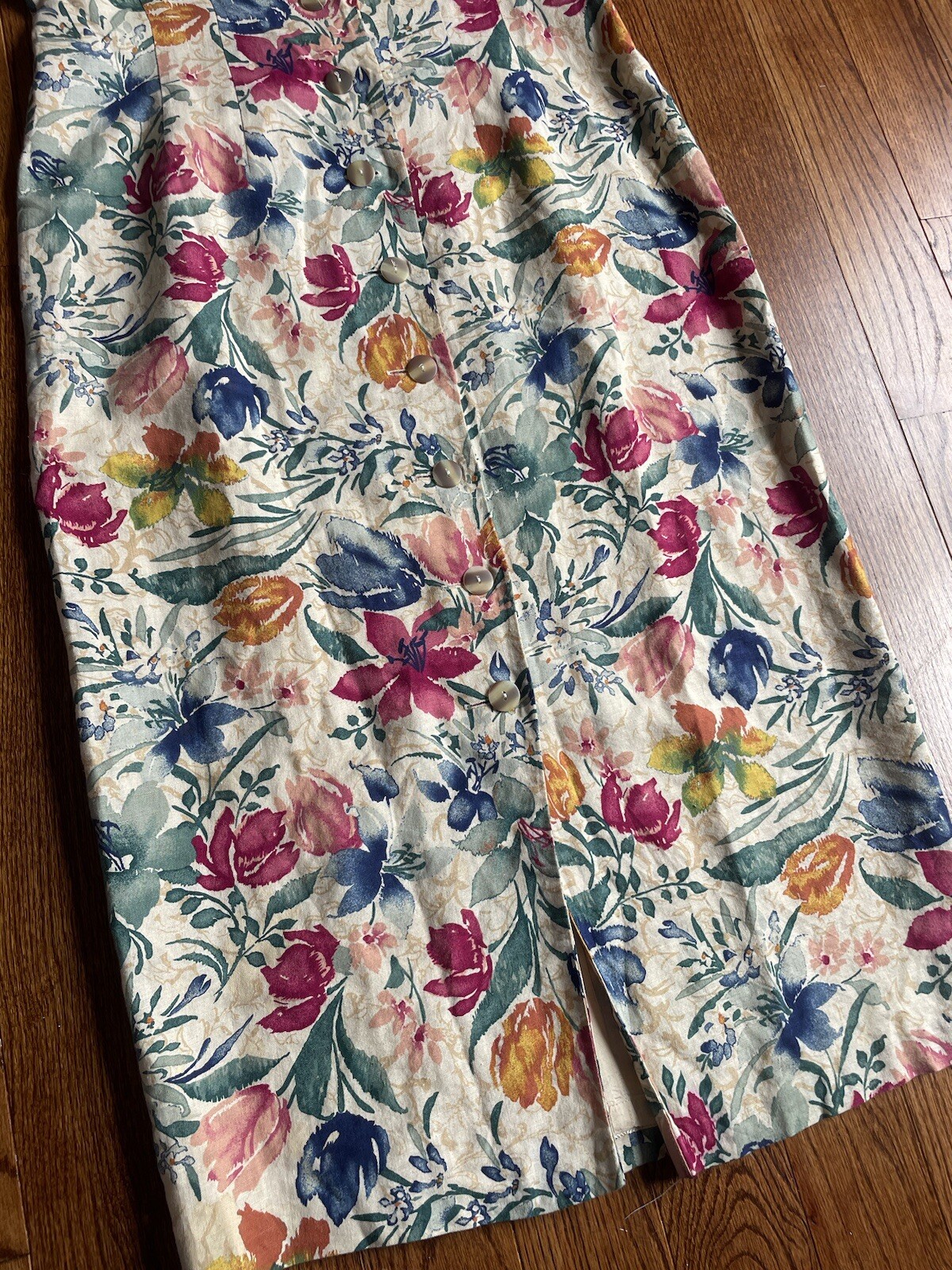 Vintage Maggie London Dress 10 Cottage Core Linen Cotton Button Long 90s Modest