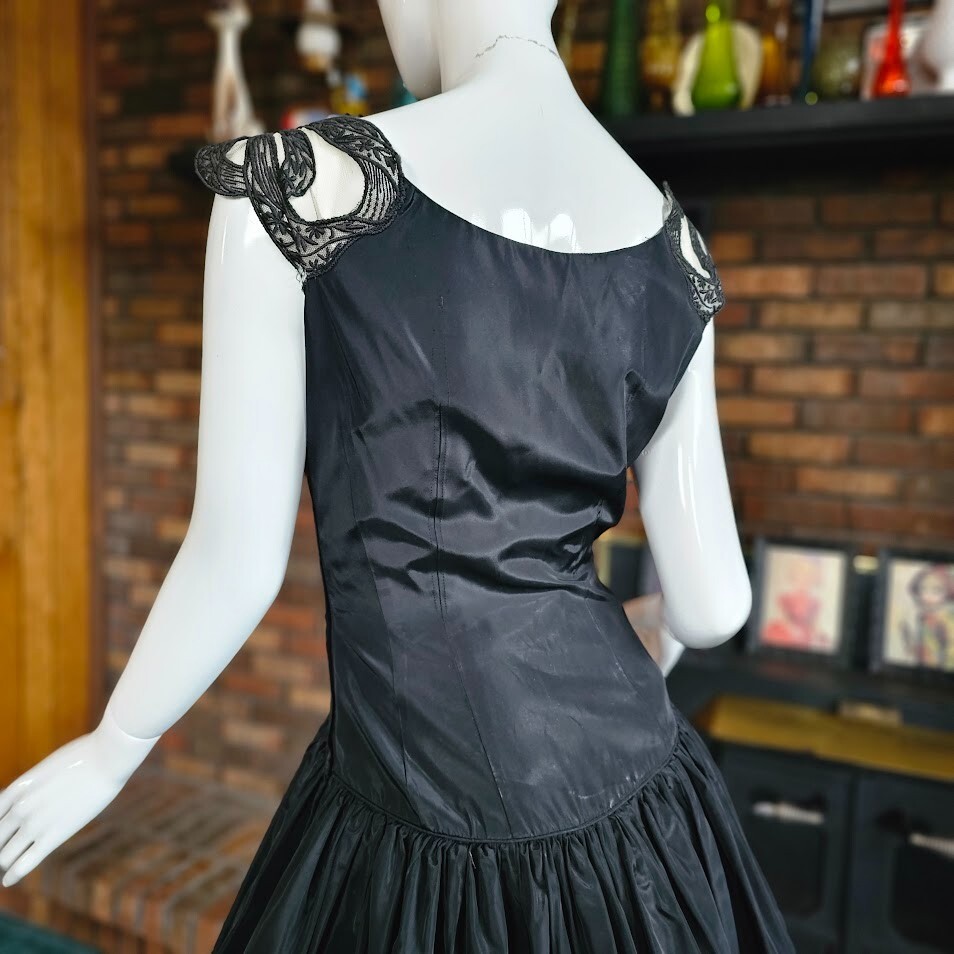 Vtg 40s New Look Novelty Bow Straps Drop Waist Evening Formal Cocktail Dress S
