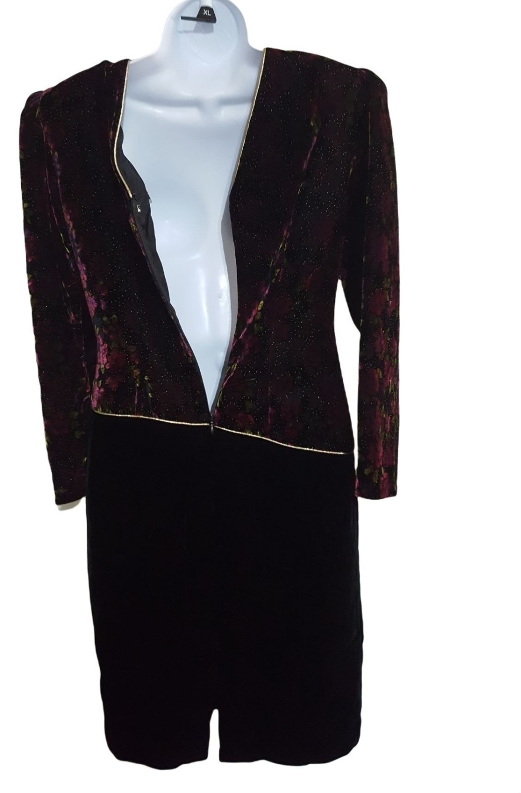 Vintage 80s dress velvet beaded Lisa Michael’s petite 8 floral strong shoulder