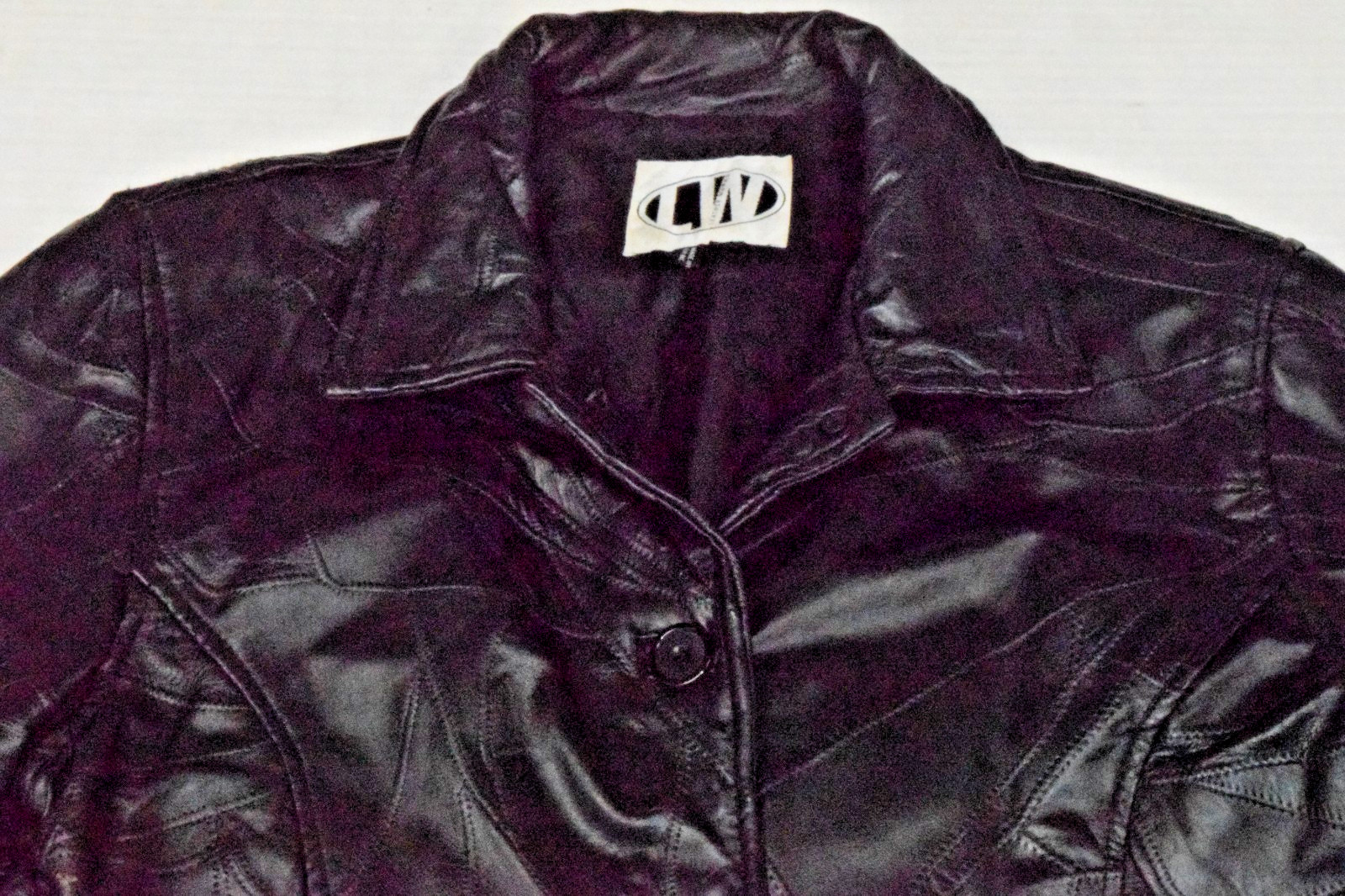 Vintage Leather Jacket Leather Works Size XXL 90s L Glossy Black Patchwork