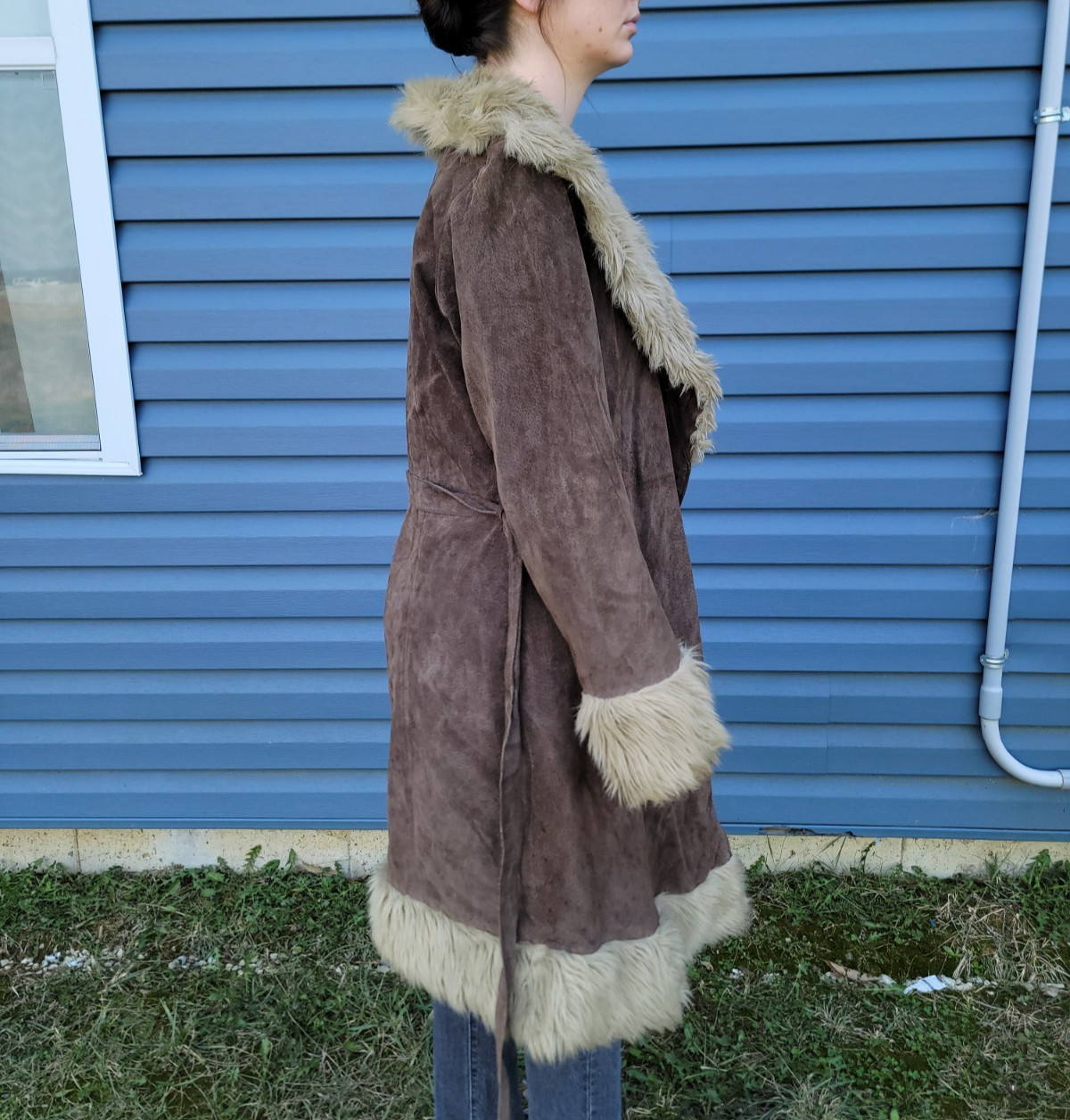 Vintage Penny Lane Coat Afghan Large Brown Hippie Boho Retro Y2K Faux Fur READ