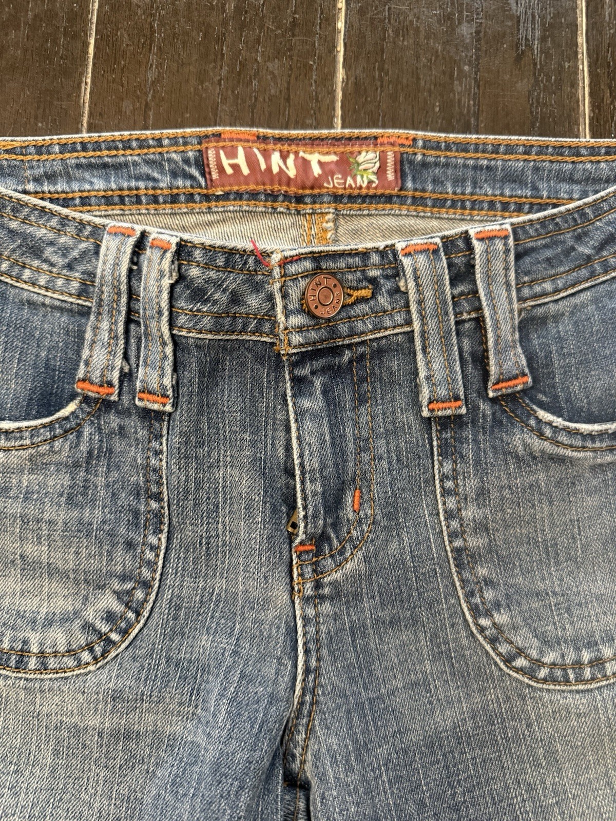 Vtg HiNT Jeans Wide Leg Skater 2000s Y2K Grunge Patch Pocket Denim