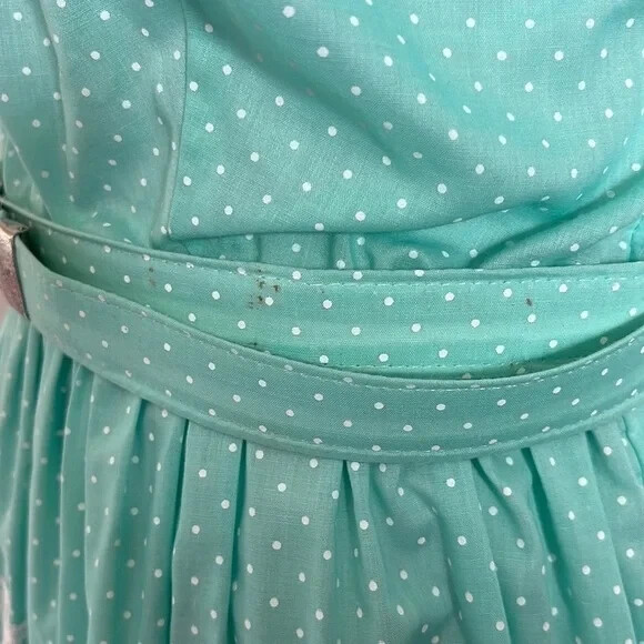 1970s Vintage Mint Polka Dot Prairie Swing Dress