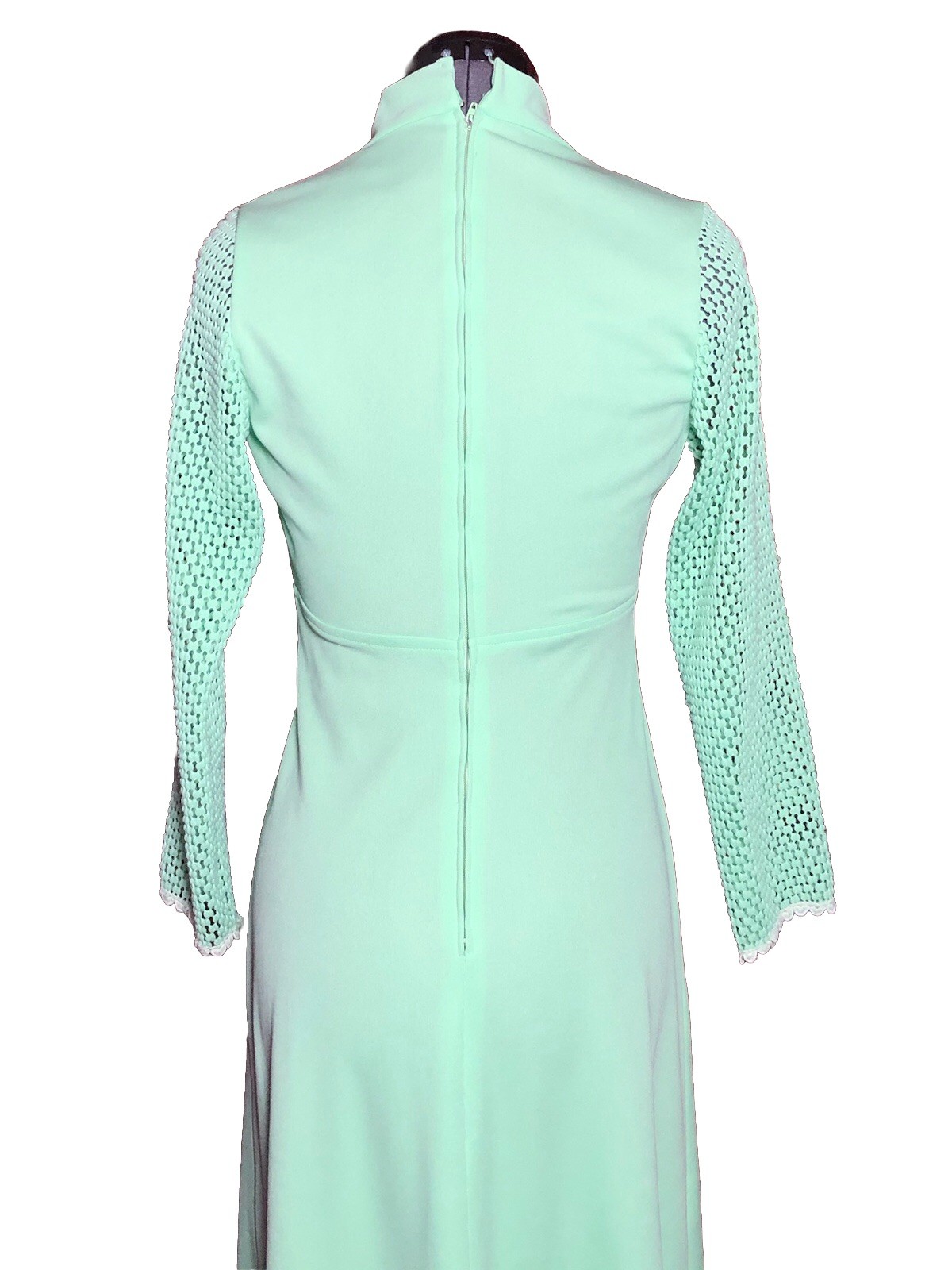 Vtg 70s Maxi Dress Mint Green Empire Waist Mod Gown Small 34-28-44