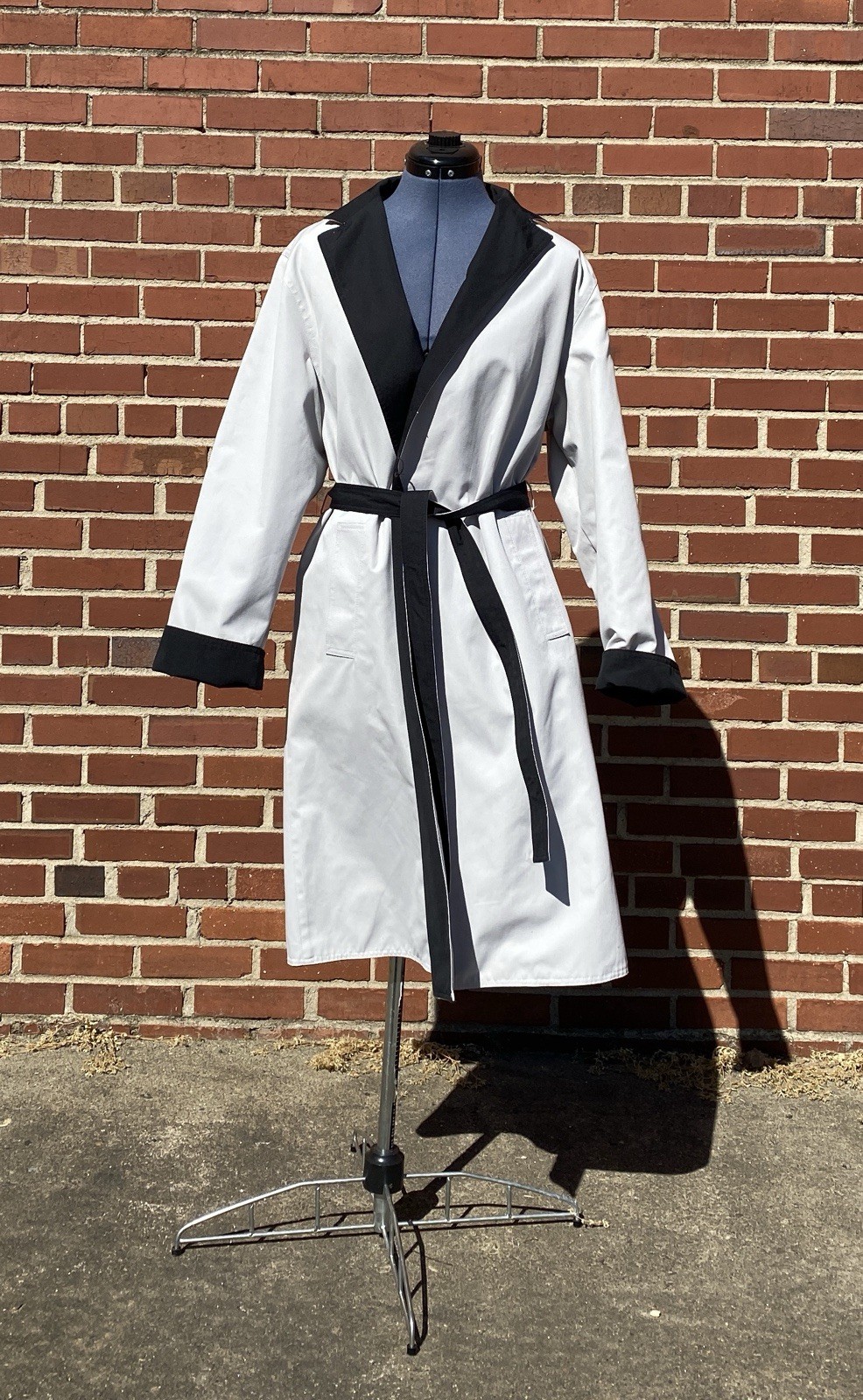 Vintage 80s Ladies Trench Coat Black And Light Grey Reversible By Townhouse Sz L