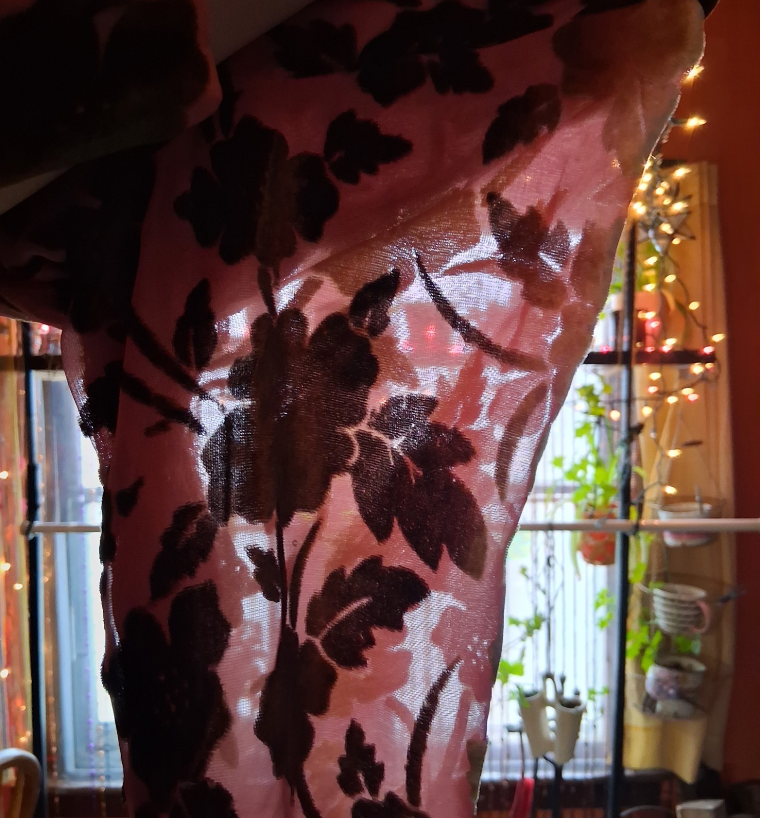 Vintage 1970s Pink And Velvet Green Dress