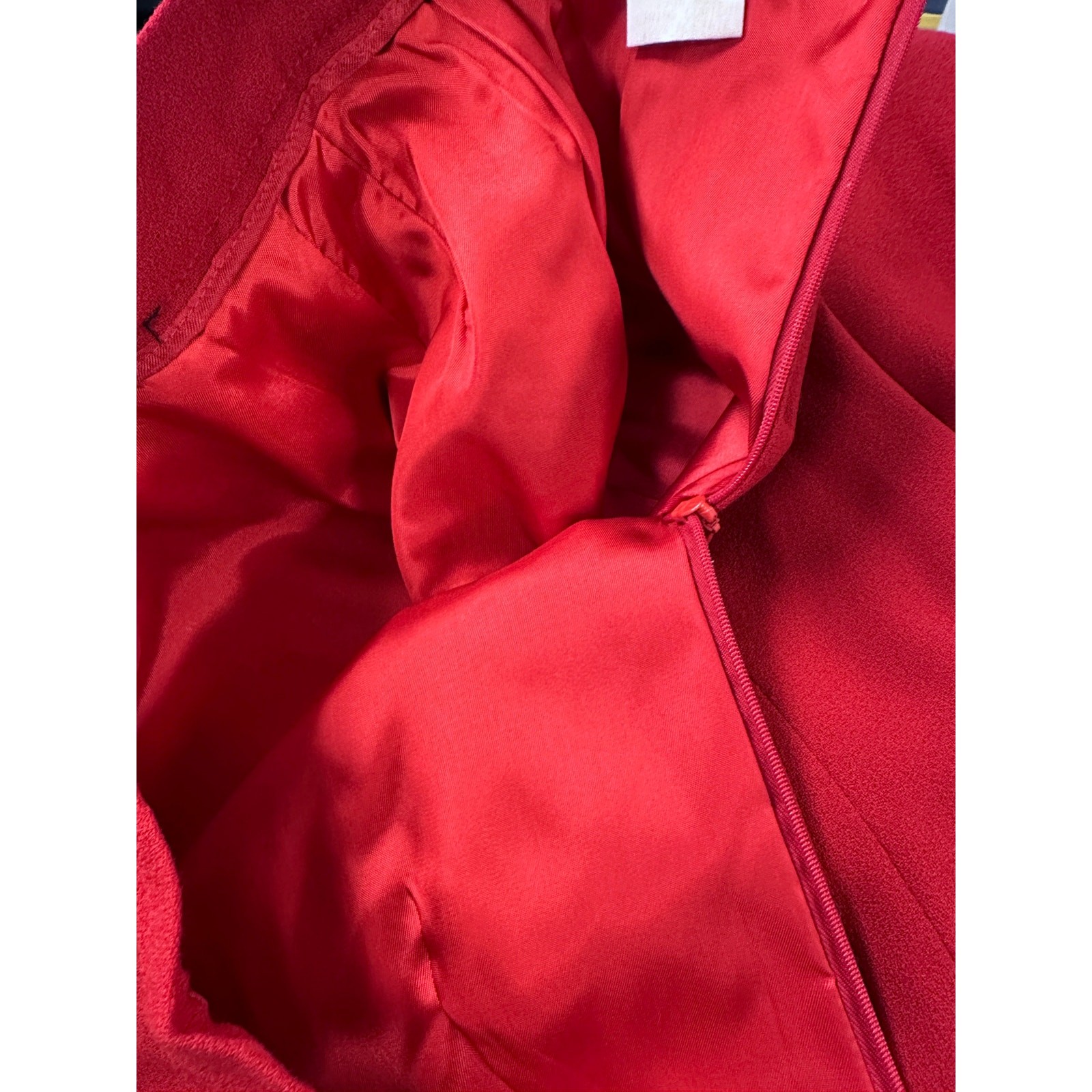 VTG 80s Red Wool Power Suit Black Bow Bustle Pencil Skirt Femme Fatale 4