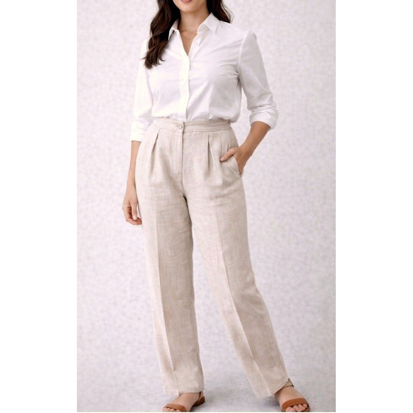Vintage David Brooks Beige Linen High Waisted Pleated Pants USA Women’s Size 10