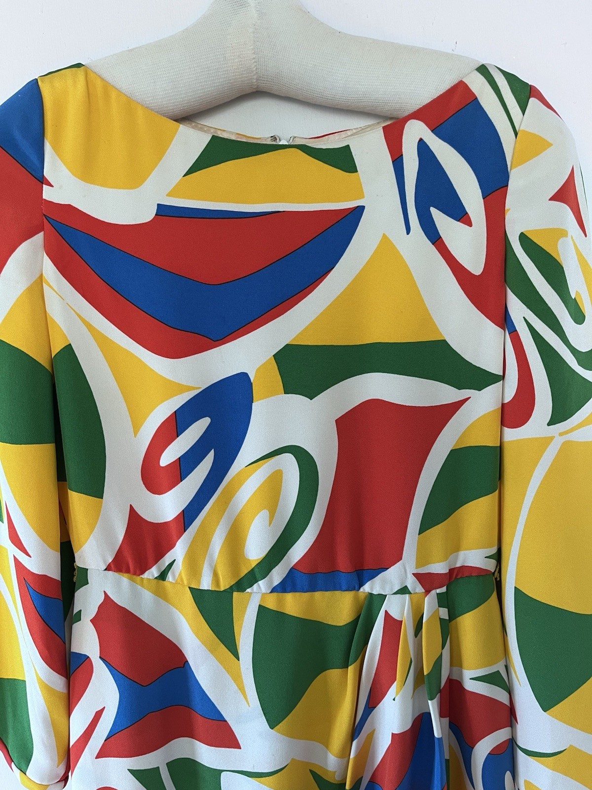Bill Blass 1960s MCM Color Block Silk Faux Wrap Cocktail Dress