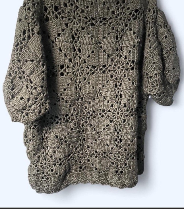 Vintage Hand Made Crochet Granny Square Top Coverup See Through Sweater Size XL