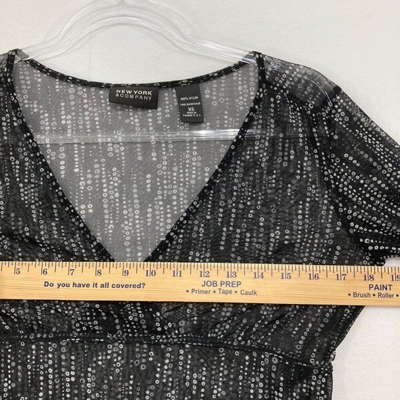 Vintage New York & Company size XS Black White Polka Dot Mesh Baby Doll Top