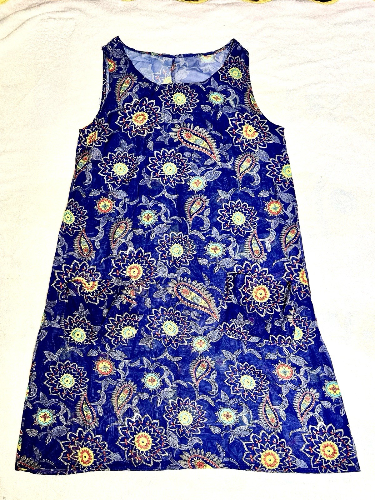 Vintage Sundress Sheer Bright Floral W/ Pockets SEE PICS FOR MEASUREMENTS No Tag