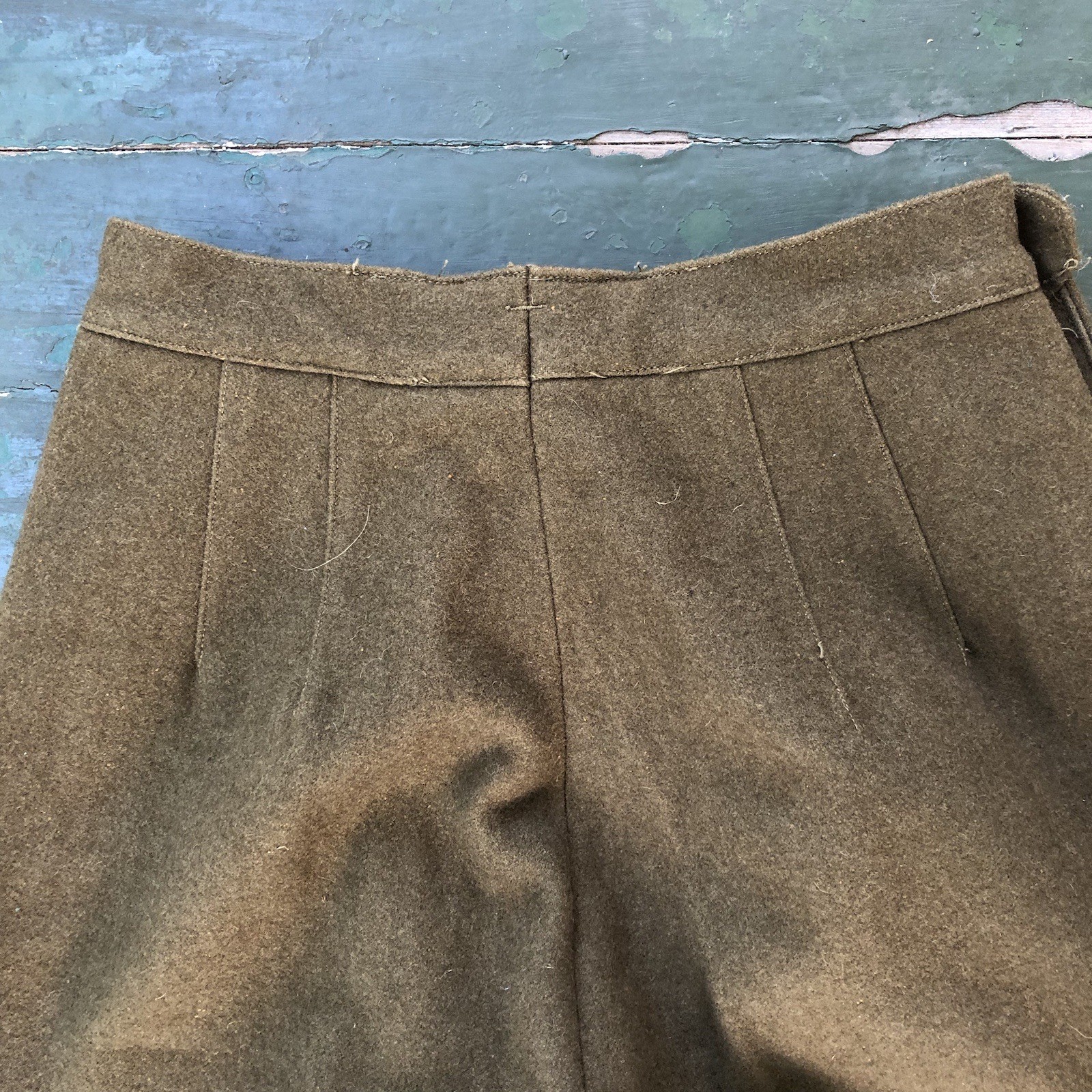 Vintage 1930s Wool Military Trouser Pants For Women In Olive Drab