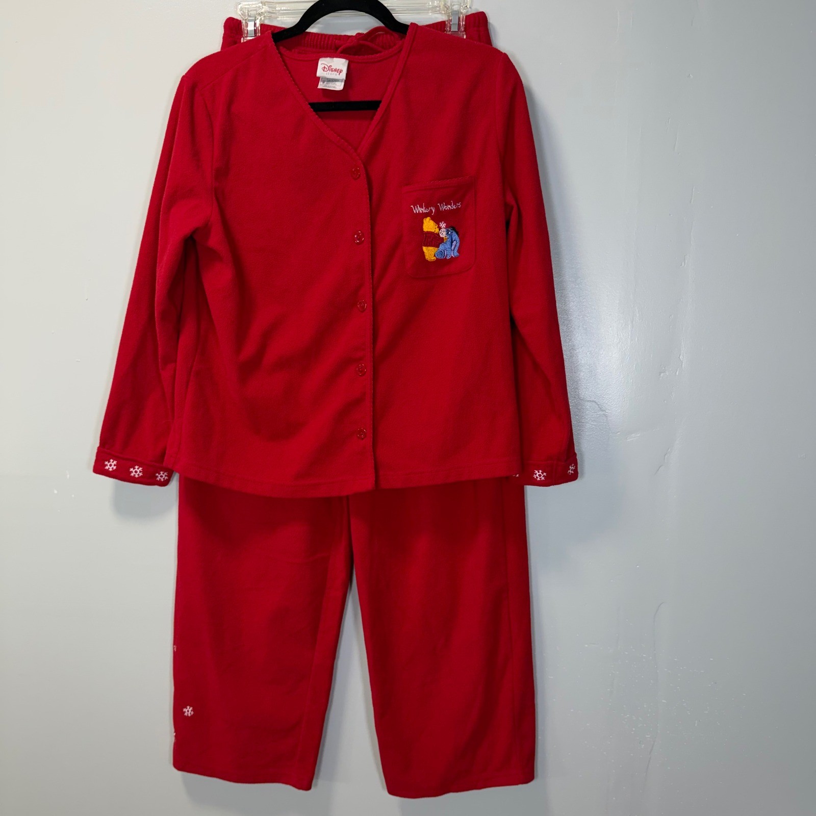 Vintage Disney Store Winnie the Pooh Eeyore Red Fleece Pajama Set Womens Medium