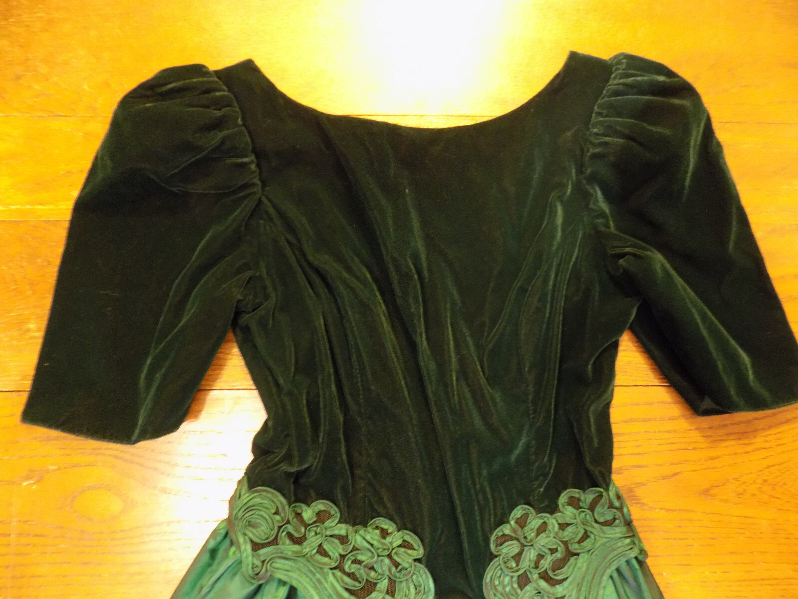 Vtg Alfred Angelo Velvet Corset Emerald Tafetta Skirt Crinoline Bow Gown Dress