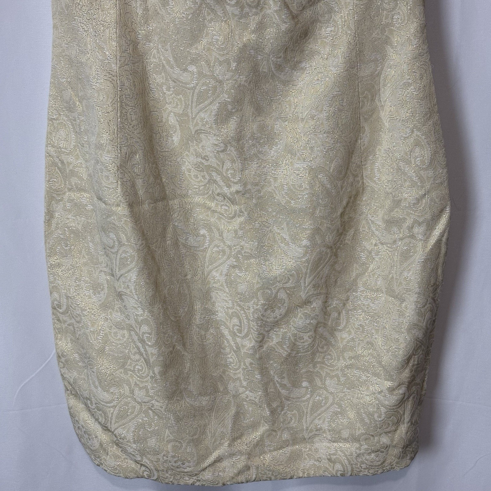 Vintage Badgley Mishka 90’s Y2K Cocktail Dress Cream White Gold Brocade Size 6