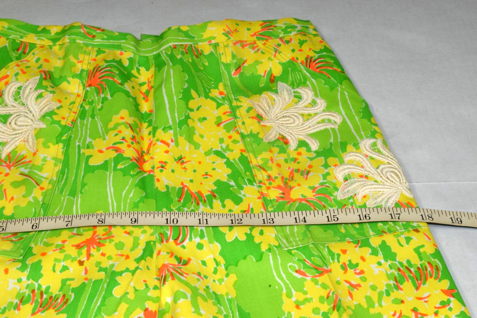 Vintage Lilly Pulitzer Pants Size 28X30 Green Yellow Floral Pocket Appliques Zip