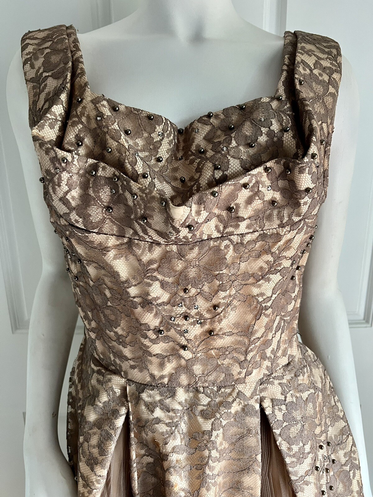 Rare Vintage 1950s-60s Alberto Fabiani Roma Lace Tulle Full Skirt Gown Dress S/M