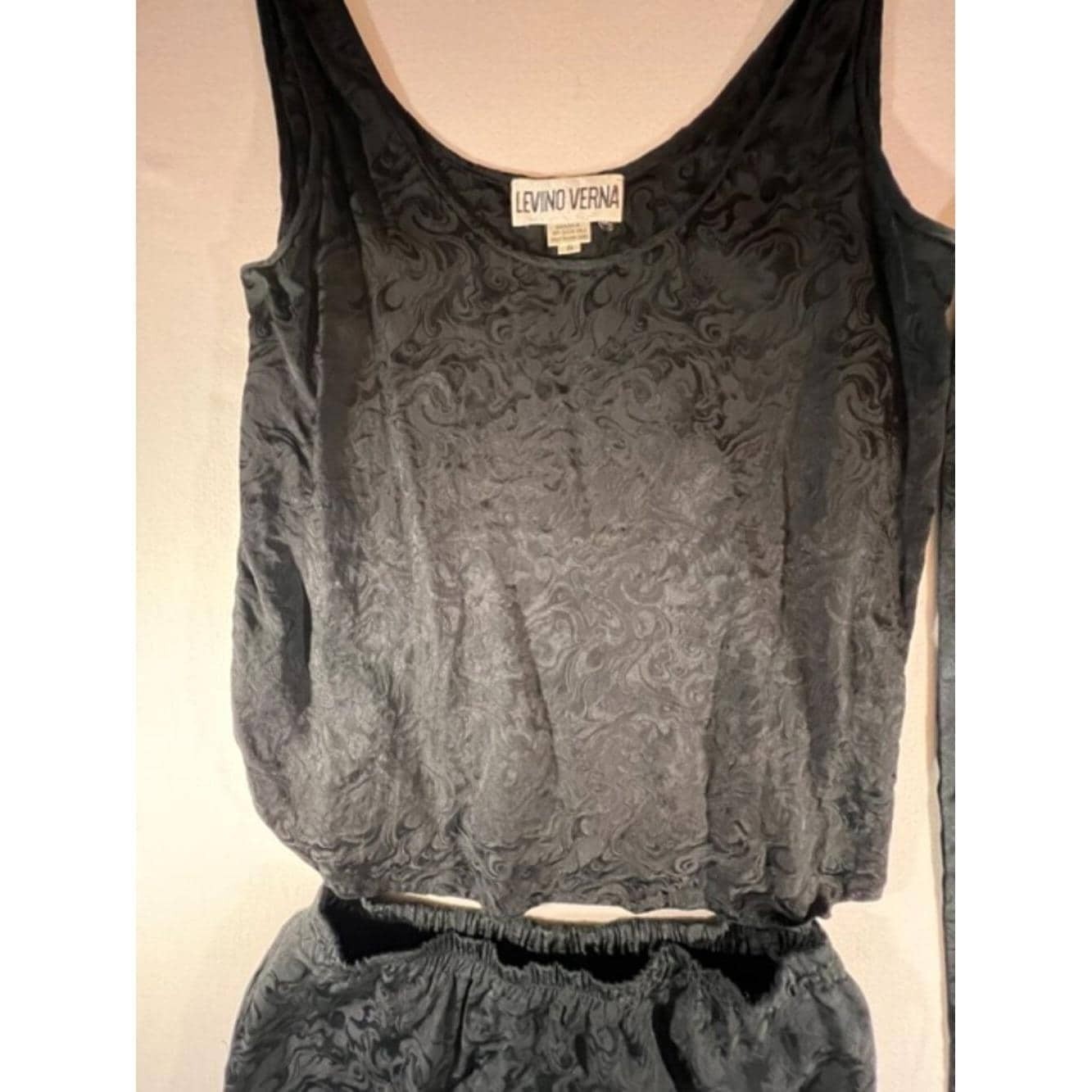 Vintage Levino Verna 3-Piece Matching Set Top,Skirt & Sash Black 100% Silk Size8